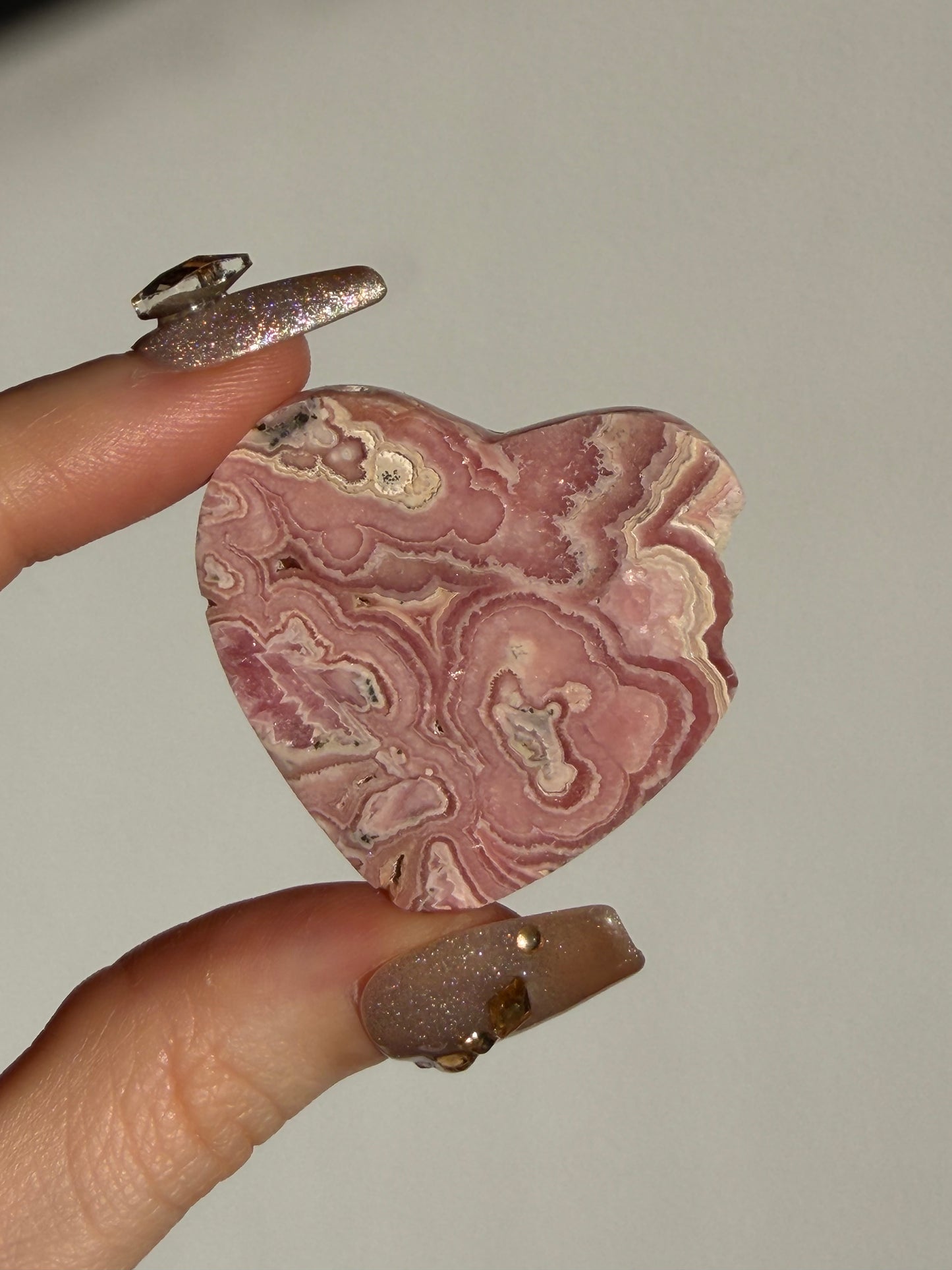 Floral Banded Rhodochrosite Flatback Heart H