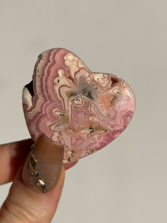 Floral Banded Rhodochrosite Flatback Heart H