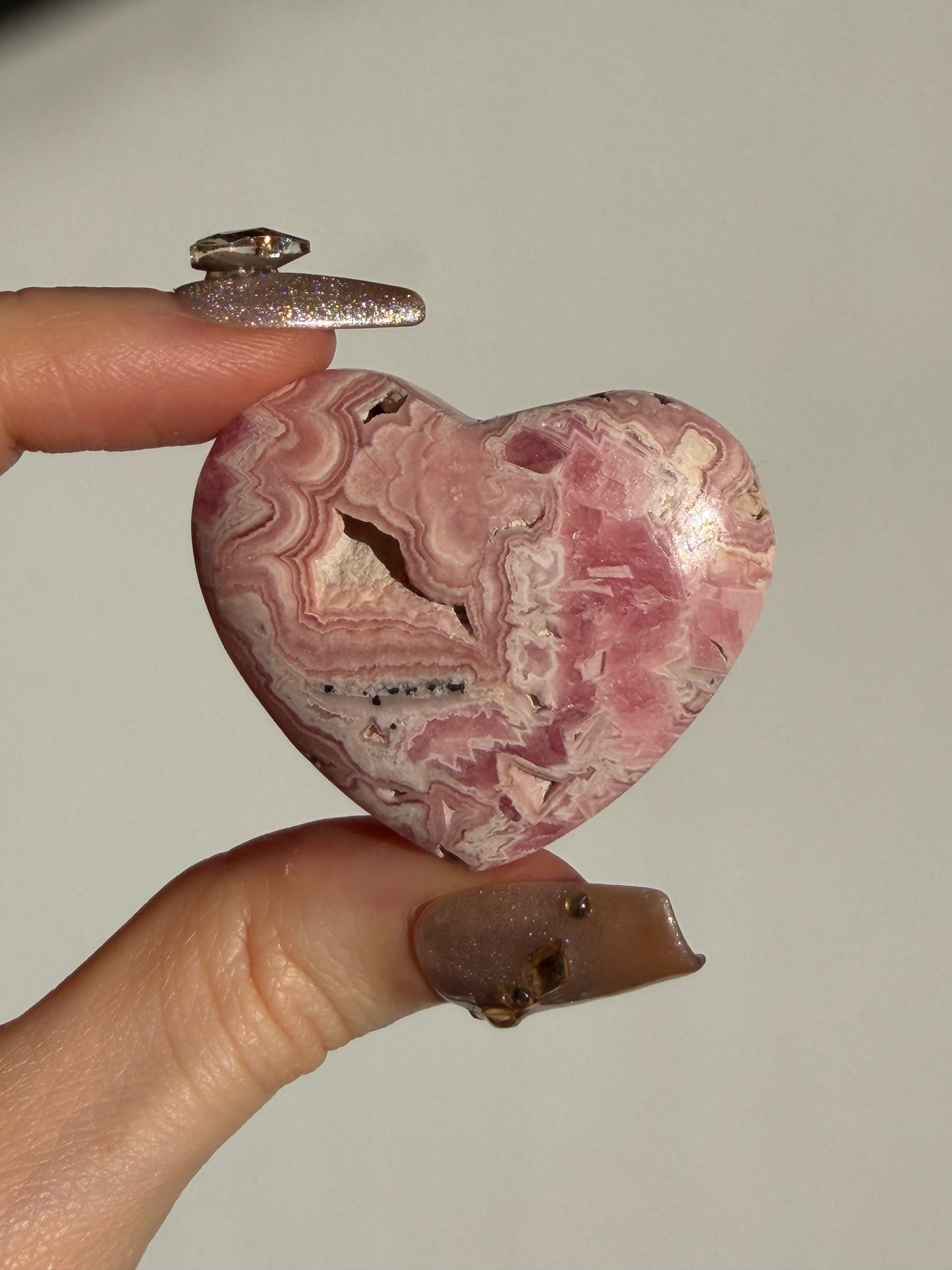 Floral Banded Rhodochrosite Flatback Heart I