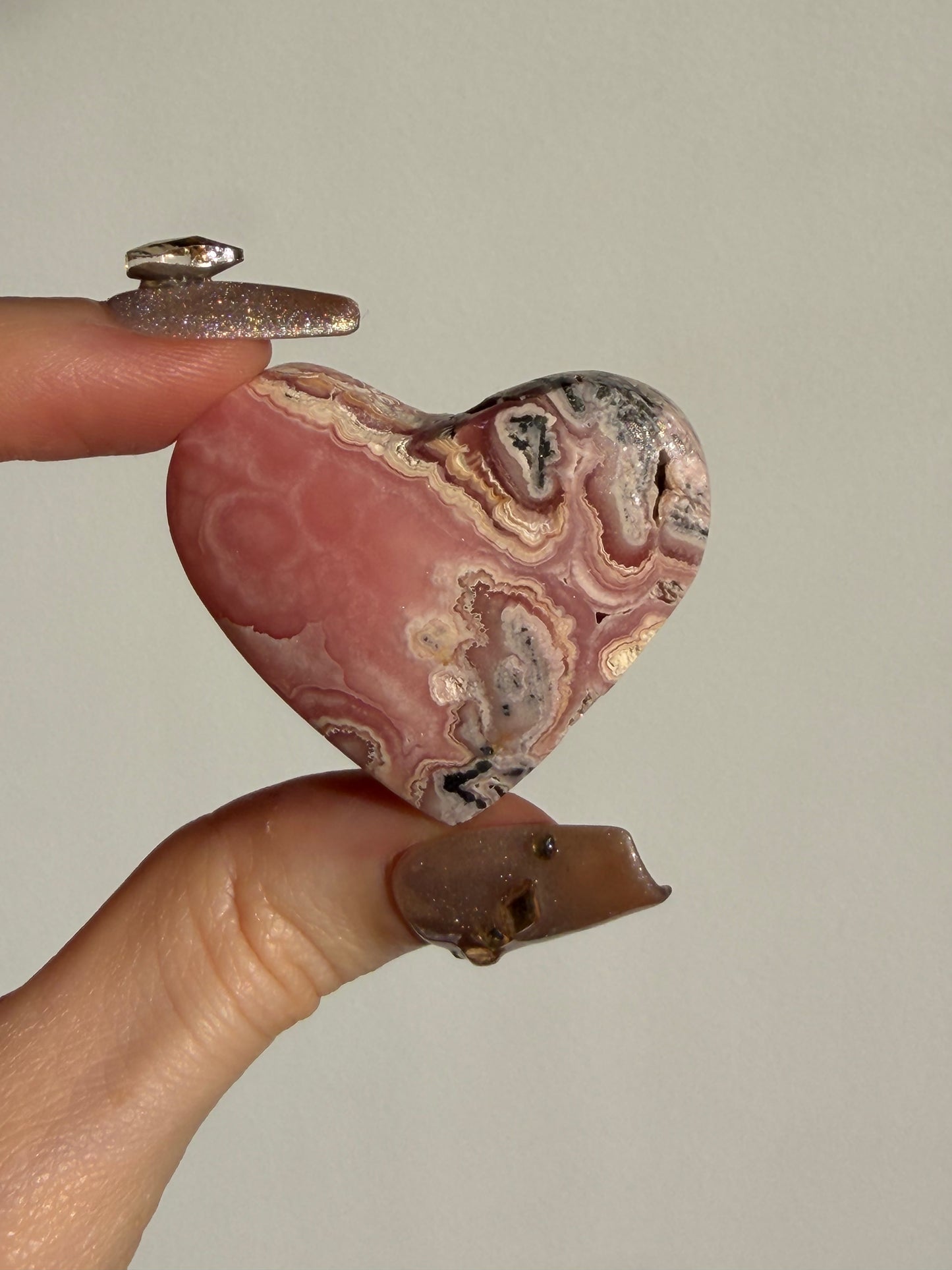 Floral Banded Rhodochrosite Flatback Heart J
