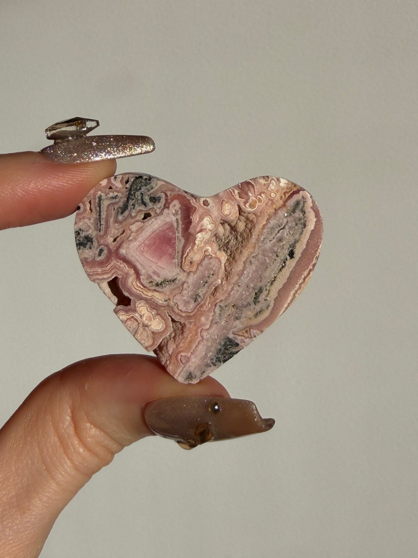 Floral Banded Rhodochrosite Flatback Heart J