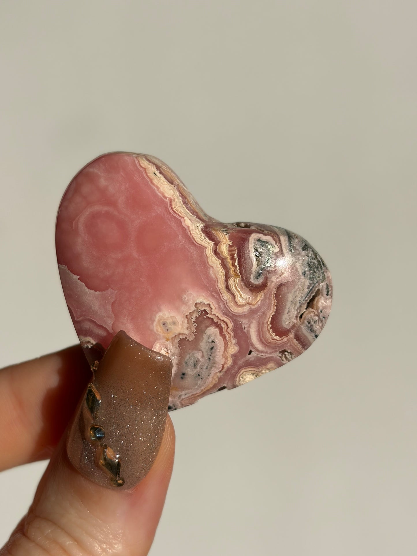 Floral Banded Rhodochrosite Flatback Heart J