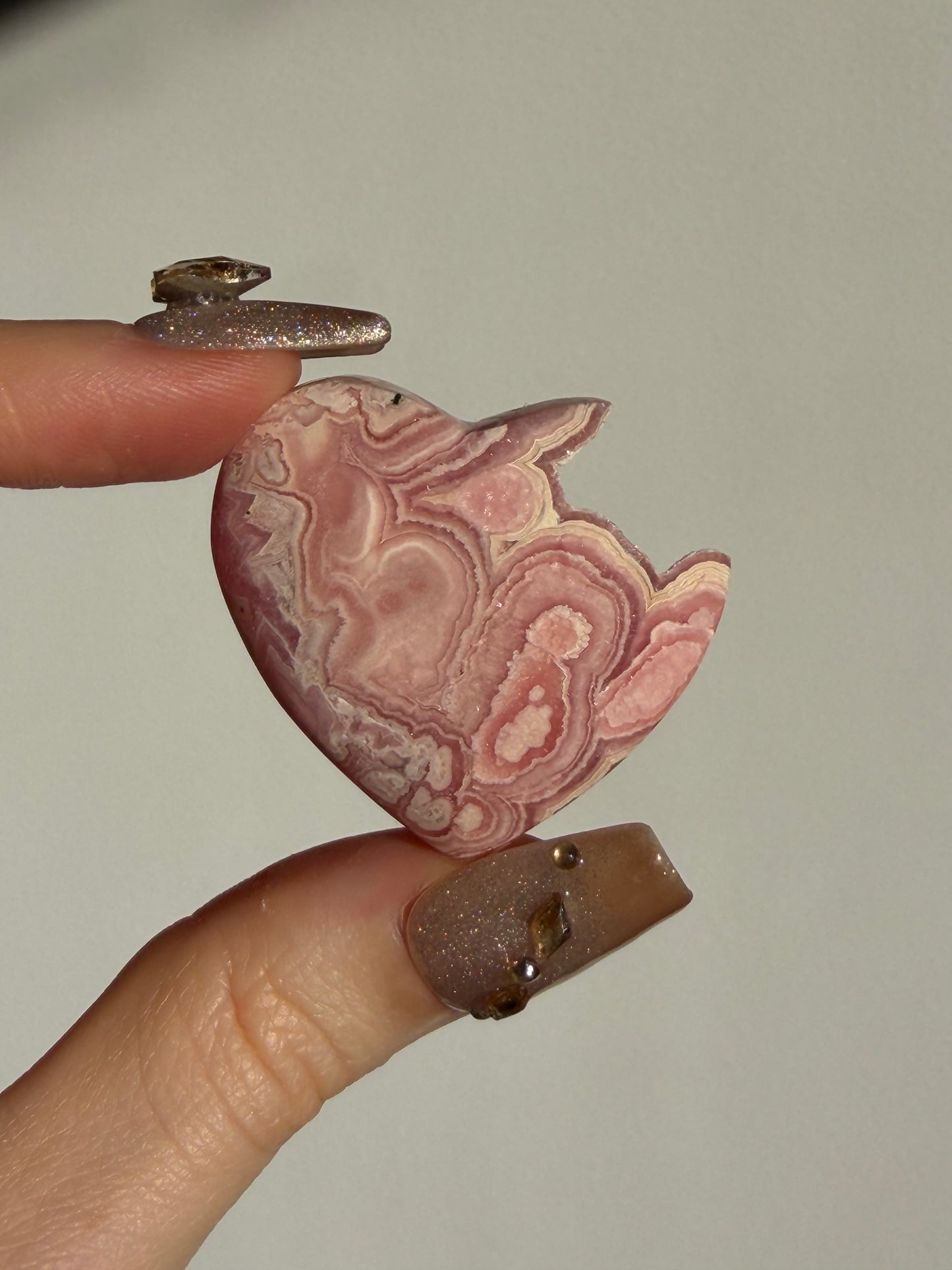 Floral Banded Rhodochrosite Flatback Heart K