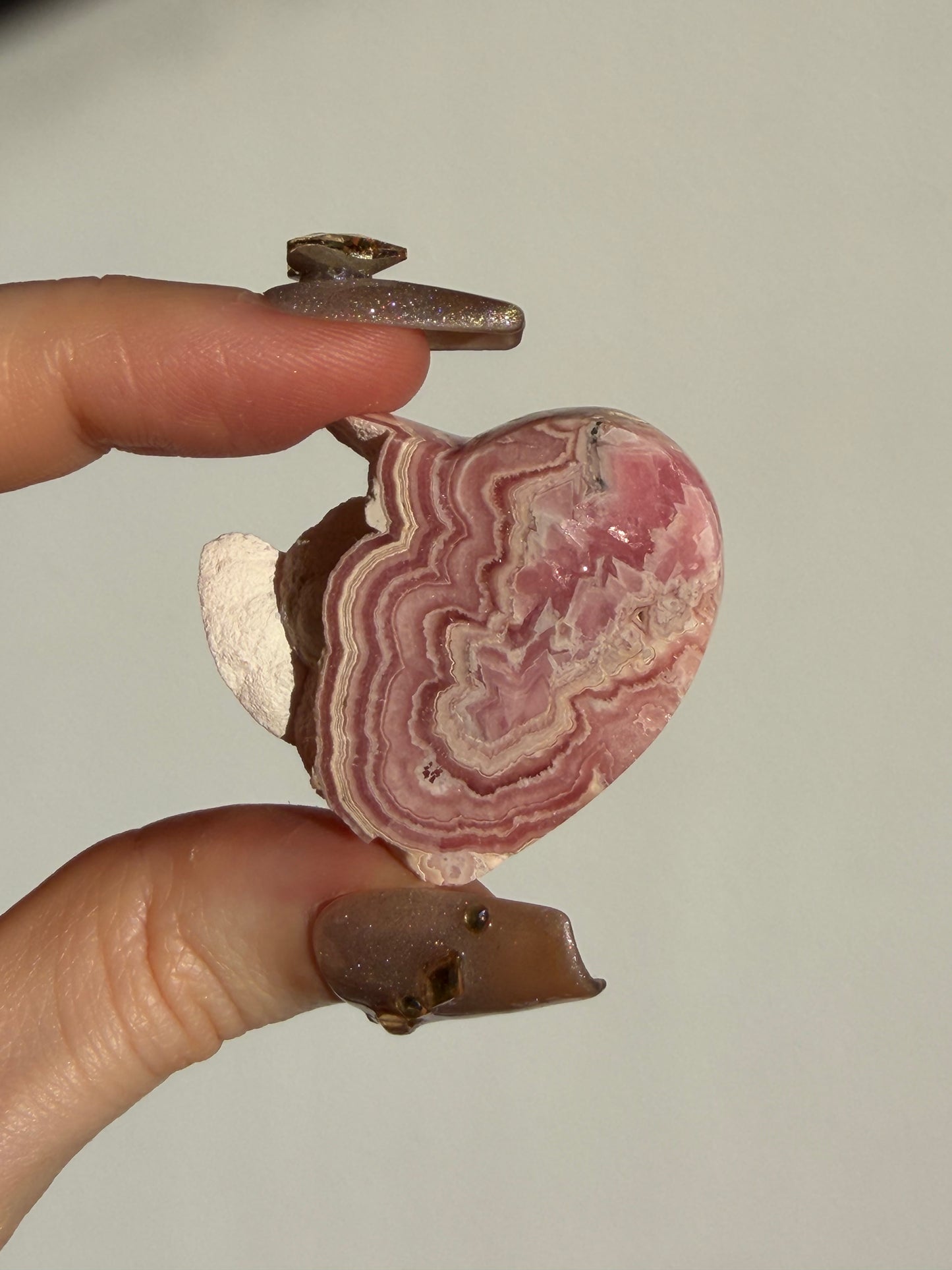 Floral Banded Rhodochrosite Flatback Heart K