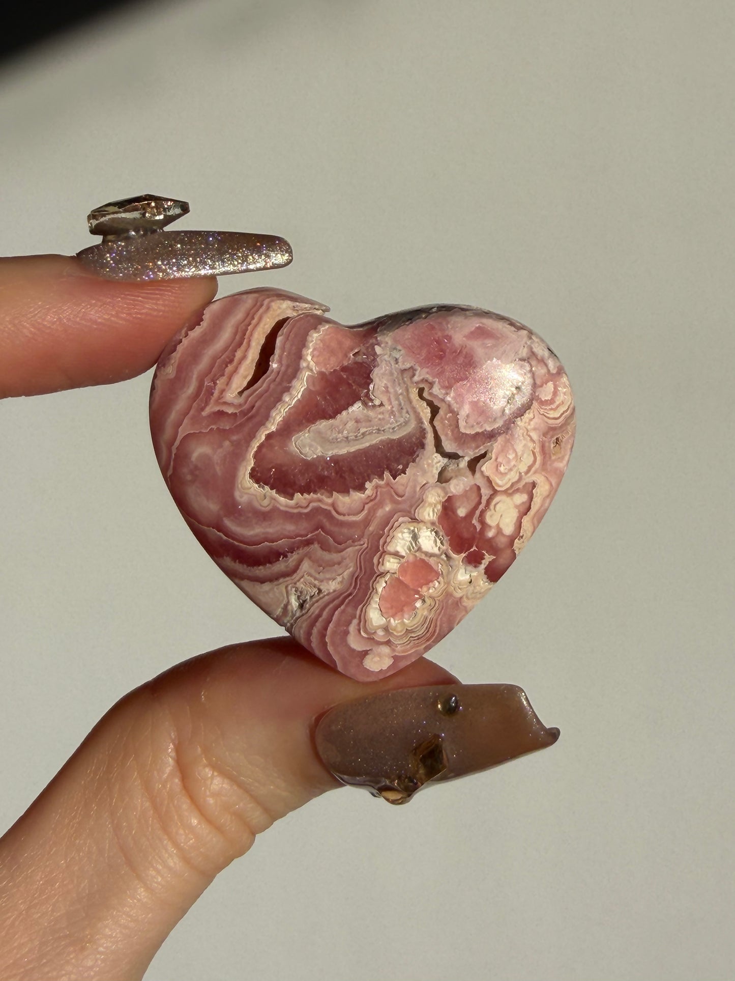 Floral Banded Rhodochrosite Flatback Heart L