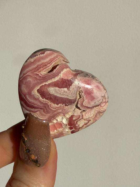 Floral Banded Rhodochrosite Flatback Heart L