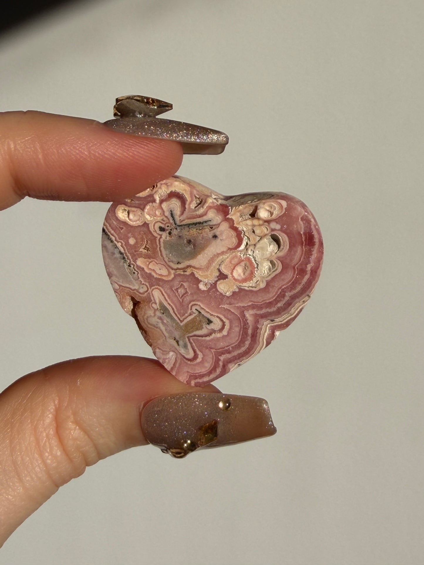 Floral Banded Rhodochrosite Flatback Heart M