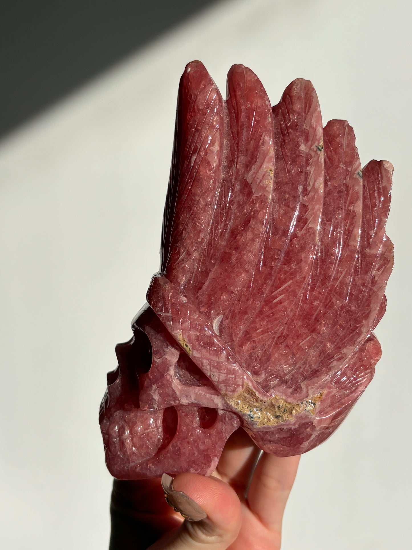 “The Maestro” Gemmy Rhodochrosite Skull Carving
