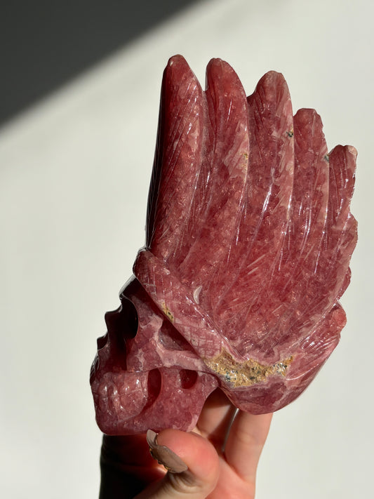 “The Maestro” Gemmy Rhodochrosite Skull Carving