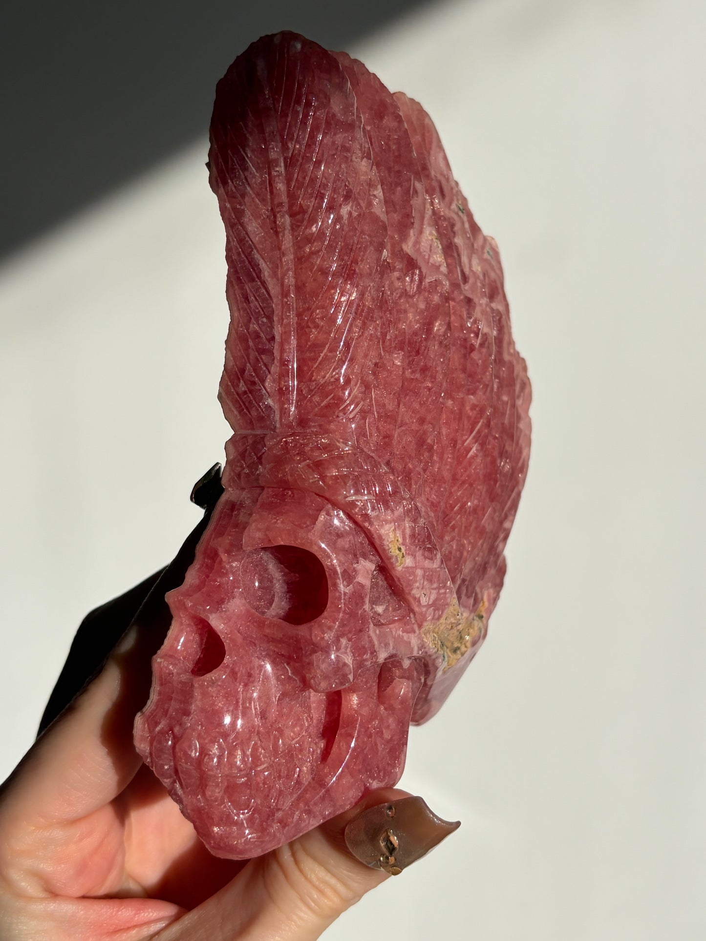 “The Maestro” Gemmy Rhodochrosite Skull Carving