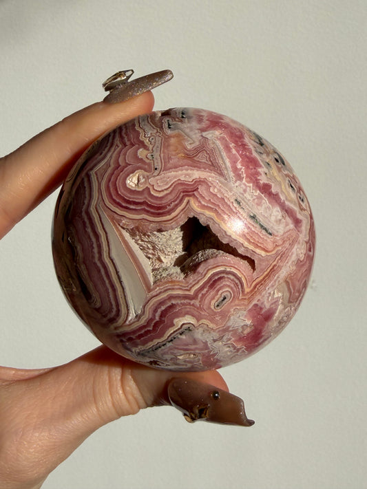 “Veins of Rose” Floral Banded Rhodochrosite Sphere B
