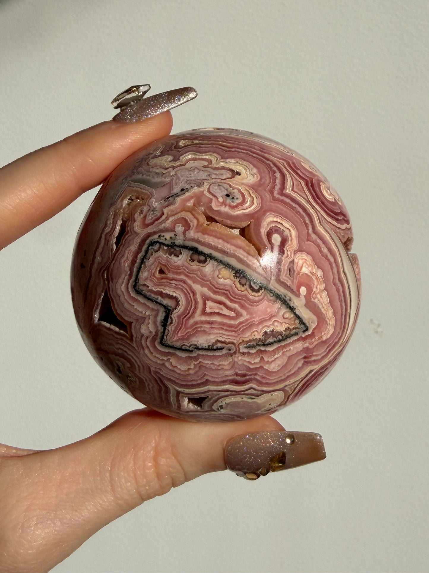 “Veins of Rose” Floral Banded Rhodochrosite Sphere B