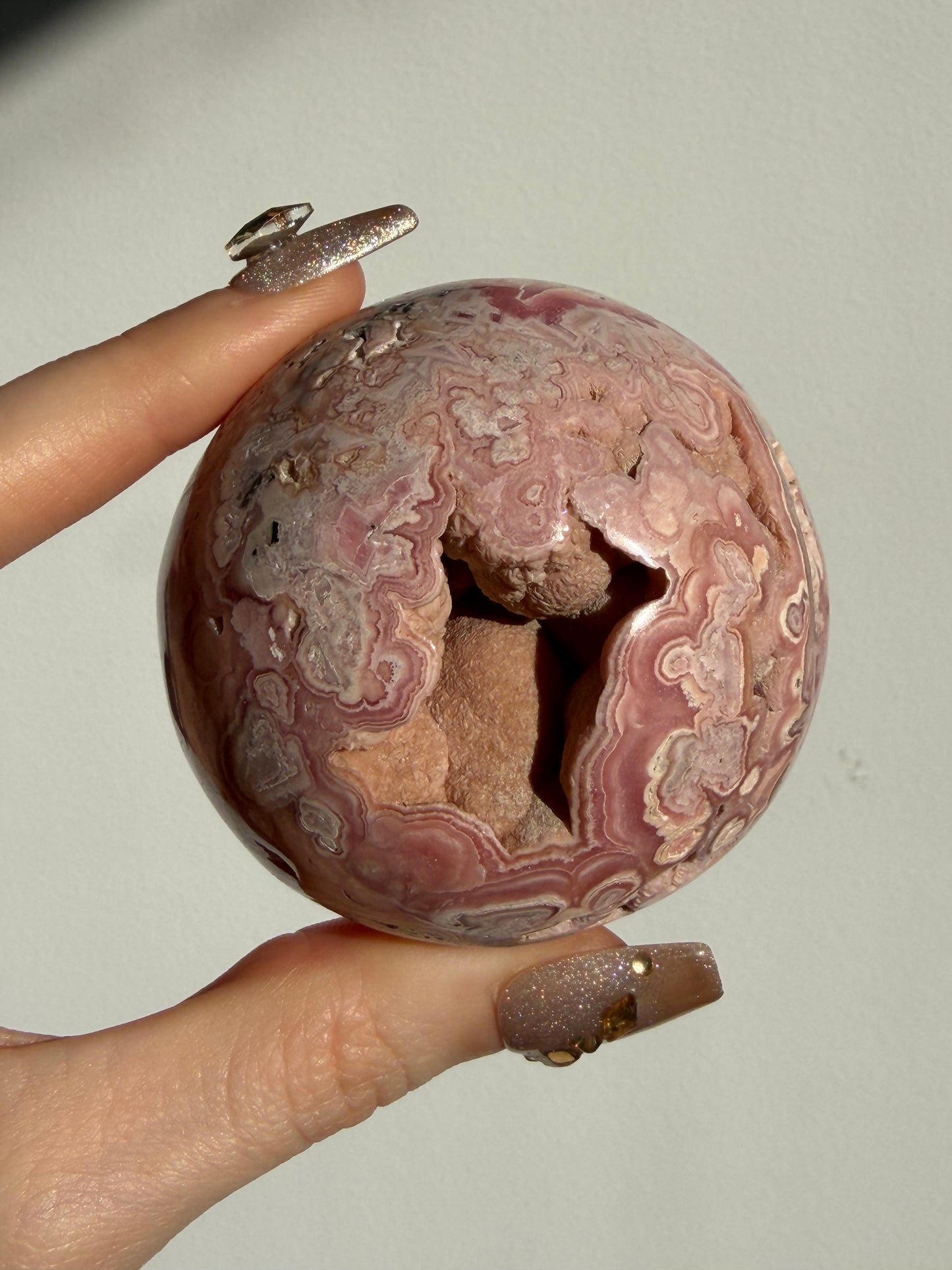 “Veins of Rose” Floral Banded Rhodochrosite Sphere B