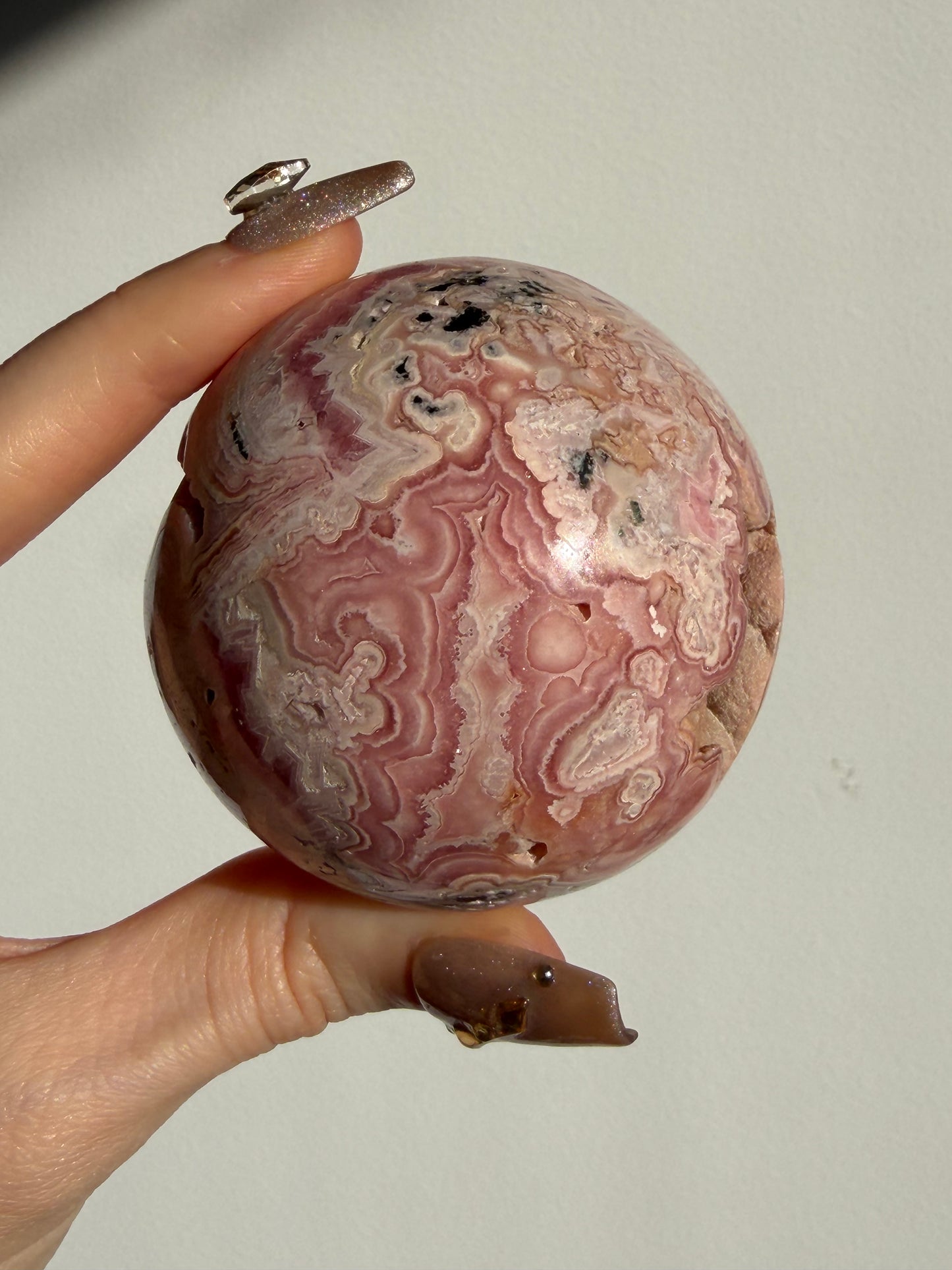 “Veins of Rose” Floral Banded Rhodochrosite Sphere B