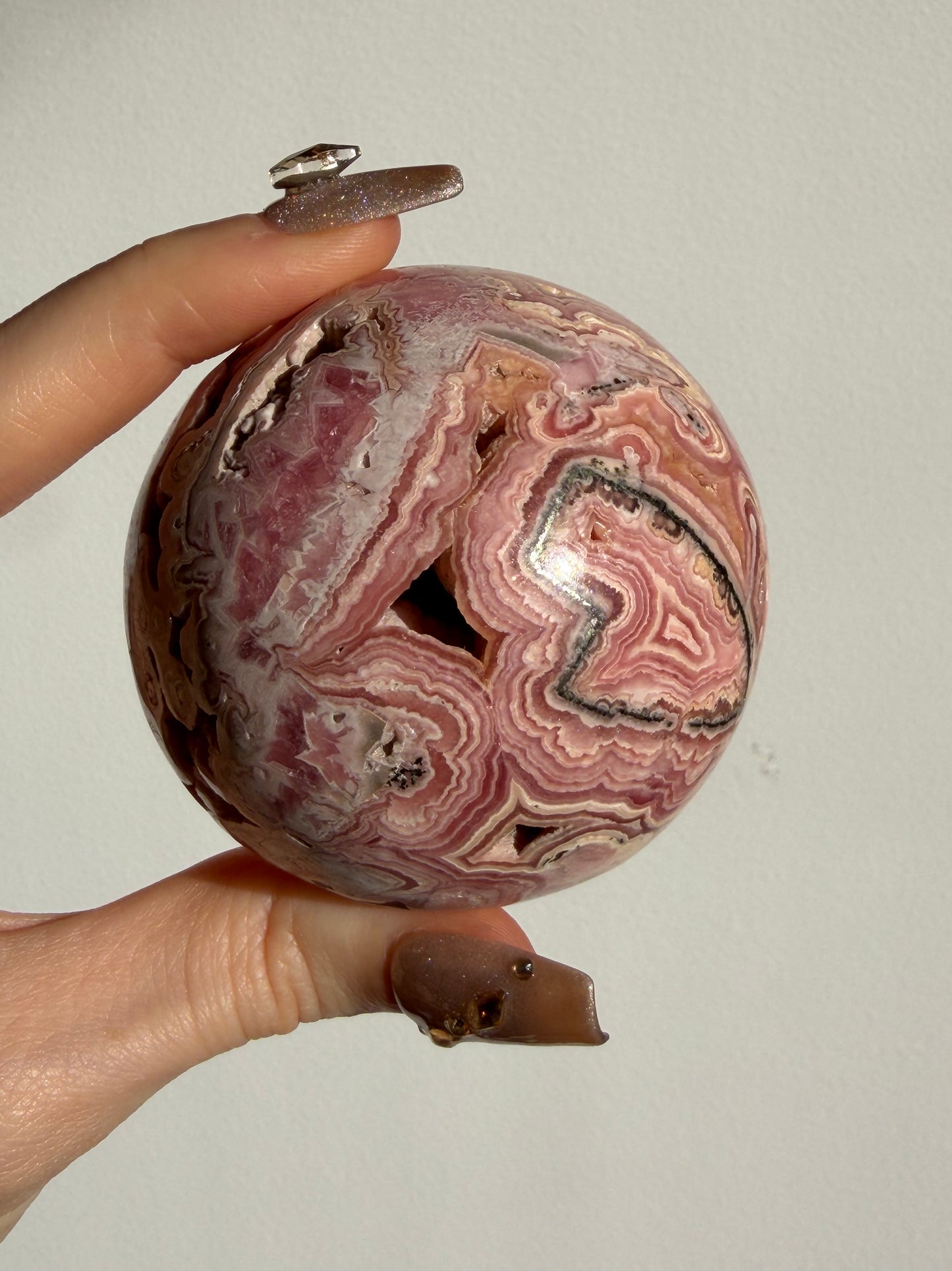 “Veins of Rose” Floral Banded Rhodochrosite Sphere B