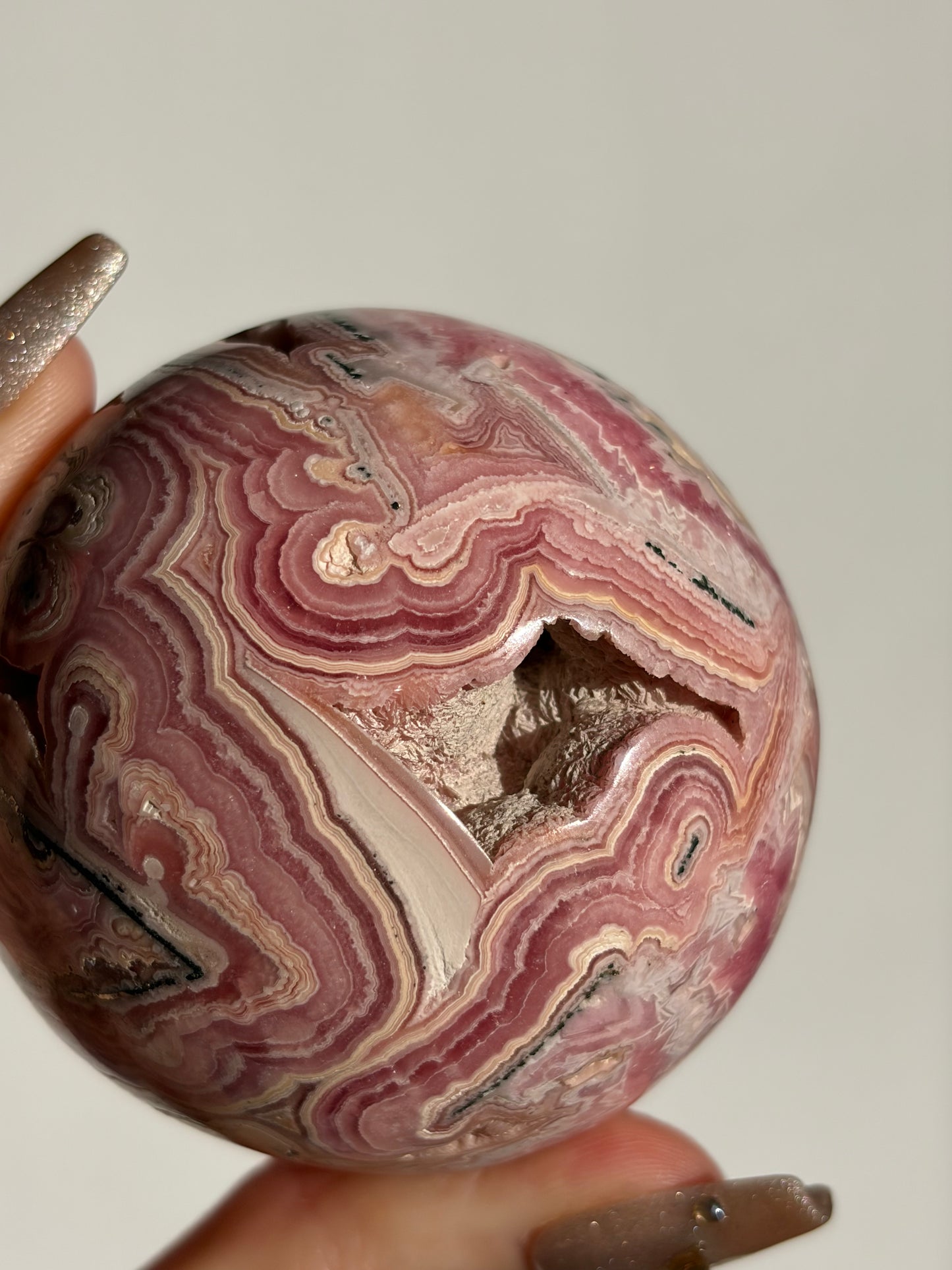 “Veins of Rose” Floral Banded Rhodochrosite Sphere B
