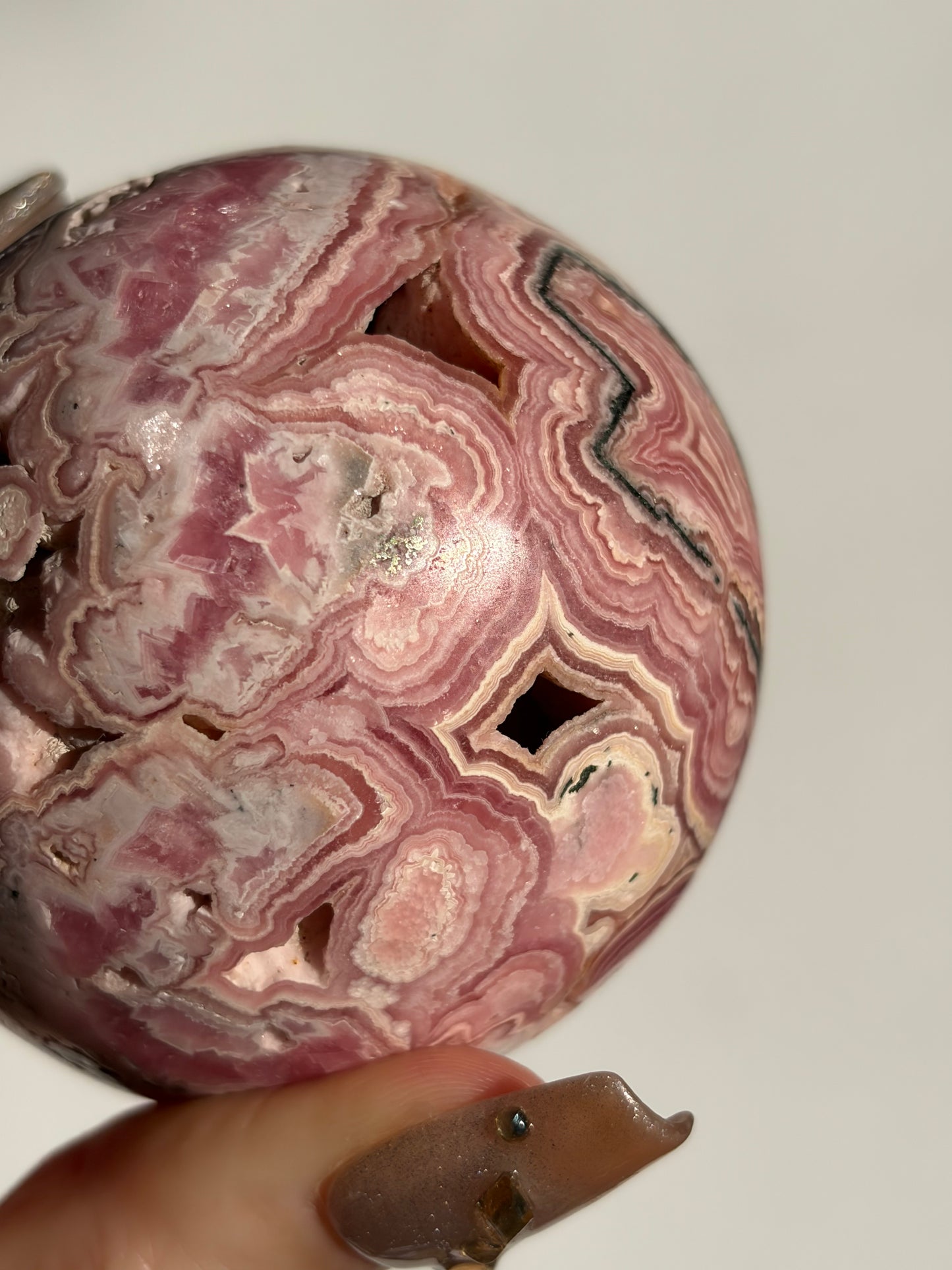 “Veins of Rose” Floral Banded Rhodochrosite Sphere B