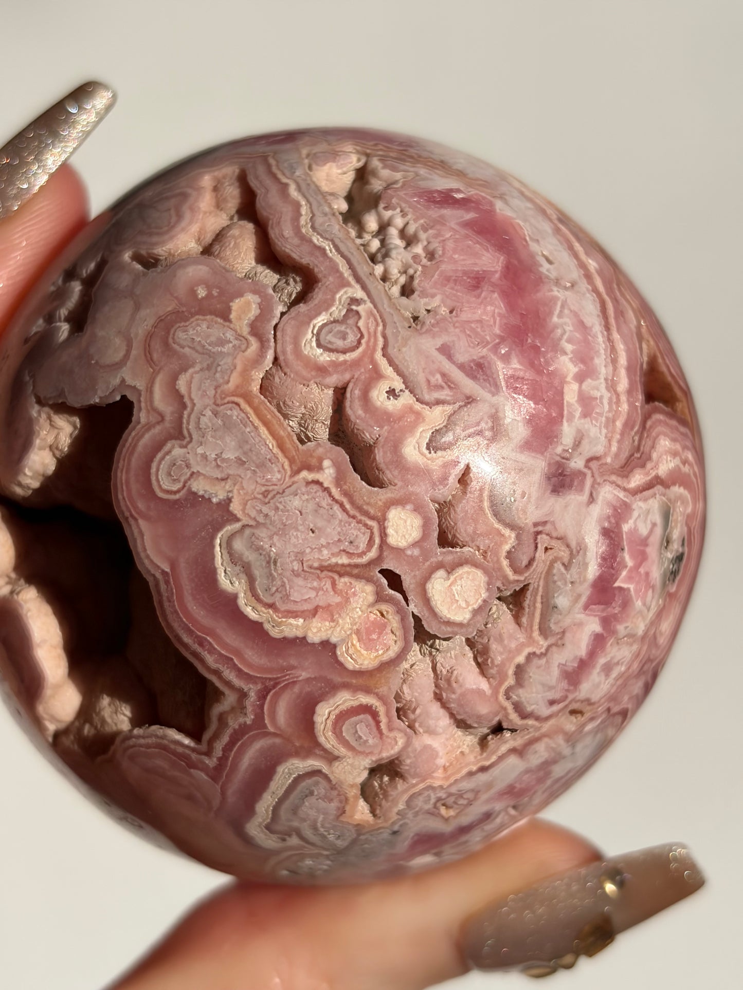 “Veins of Rose” Floral Banded Rhodochrosite Sphere B