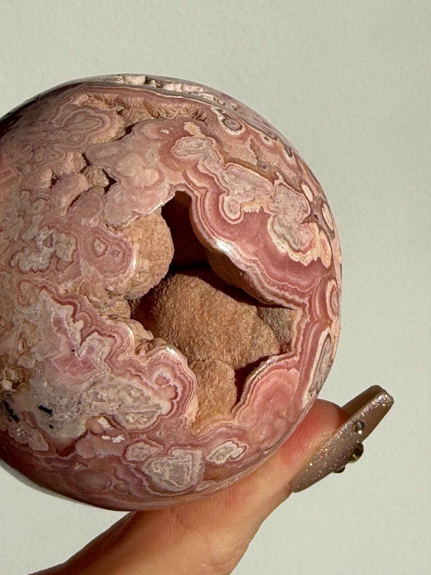“Veins of Rose” Floral Banded Rhodochrosite Sphere B
