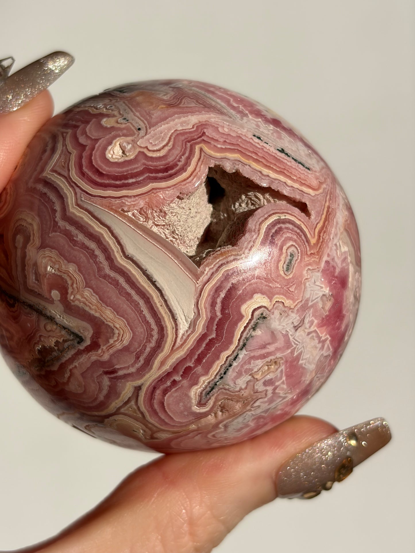 “Veins of Rose” Floral Banded Rhodochrosite Sphere B