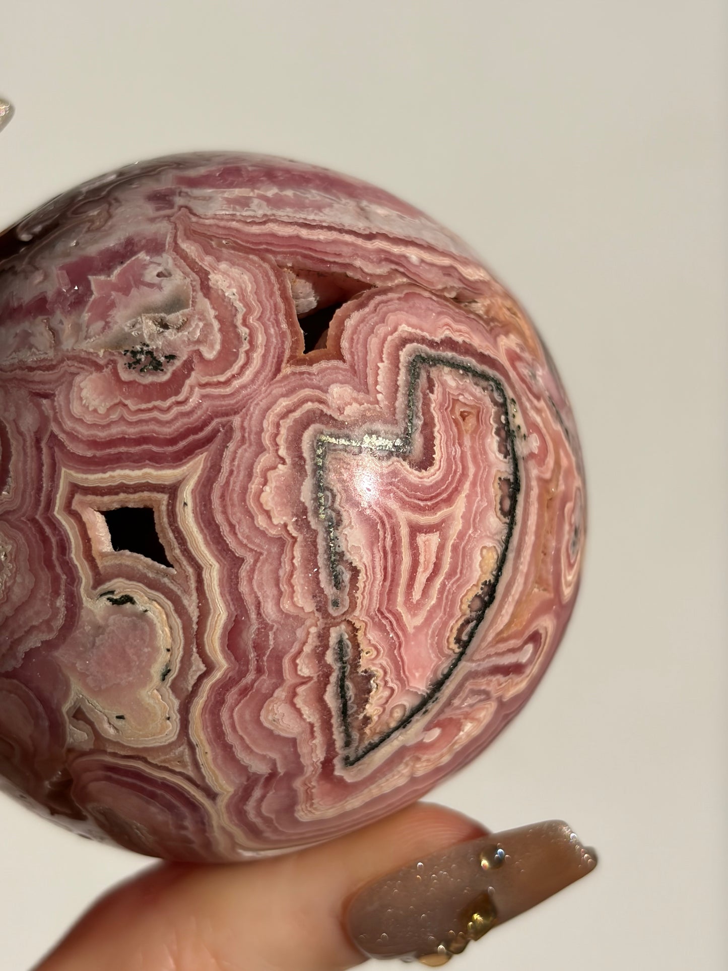 “Veins of Rose” Floral Banded Rhodochrosite Sphere B