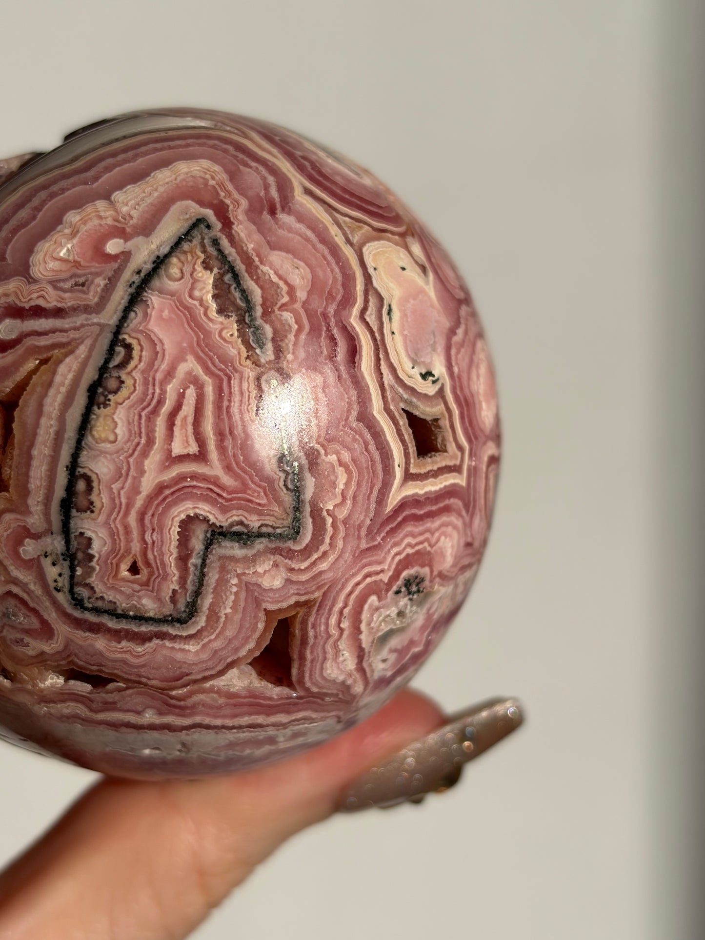 “Veins of Rose” Floral Banded Rhodochrosite Sphere B