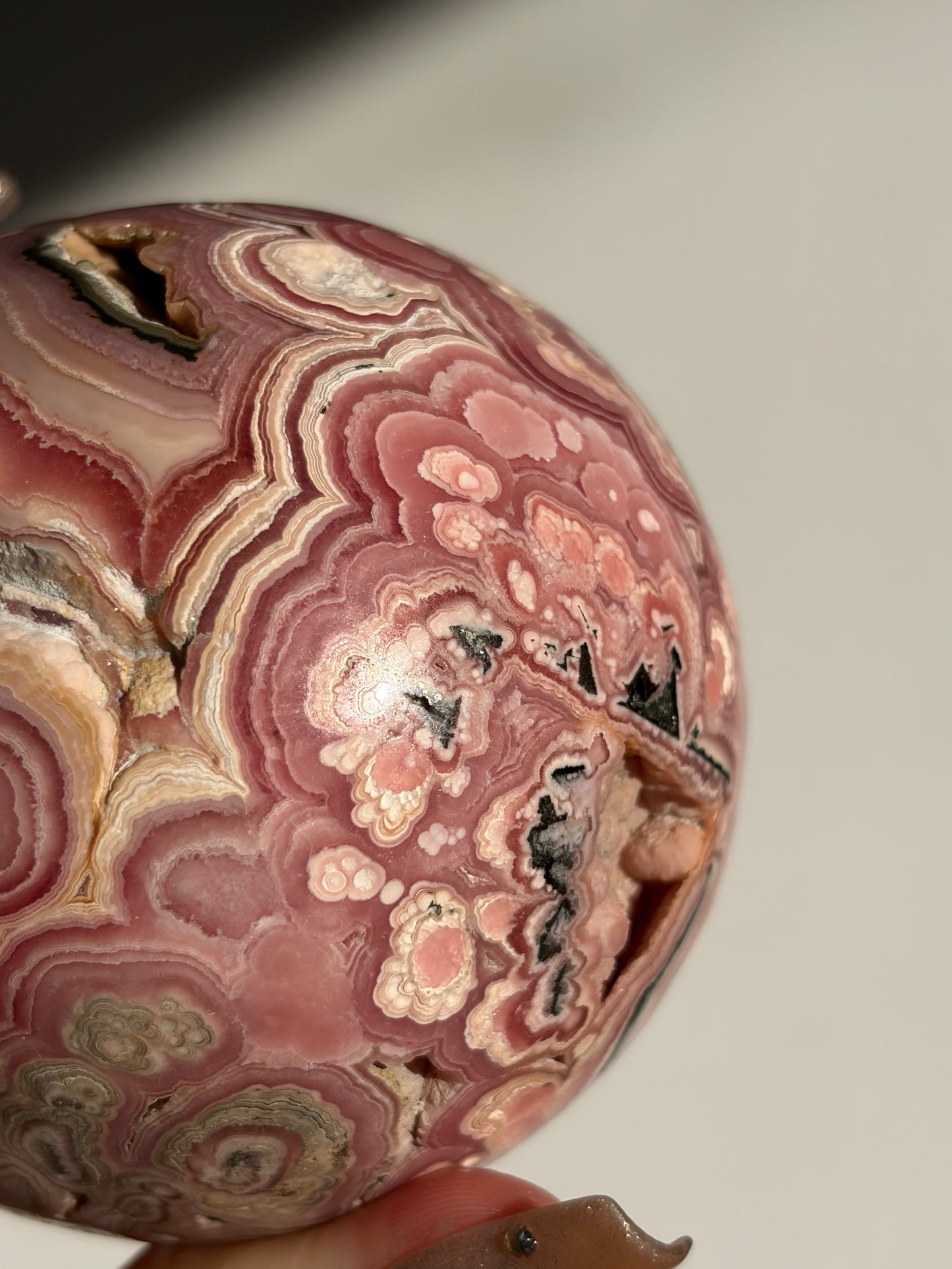 “Rosen Blooms” Floral Banded Rhodochrosite Sphere A