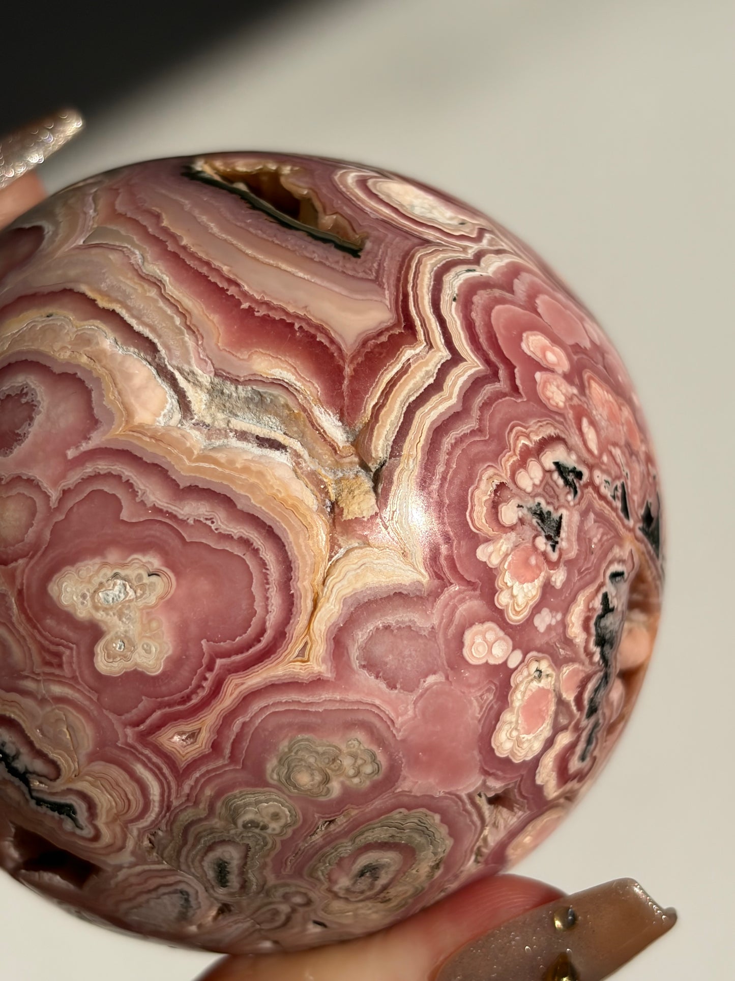 “Rosen Blooms” Floral Banded Rhodochrosite Sphere A