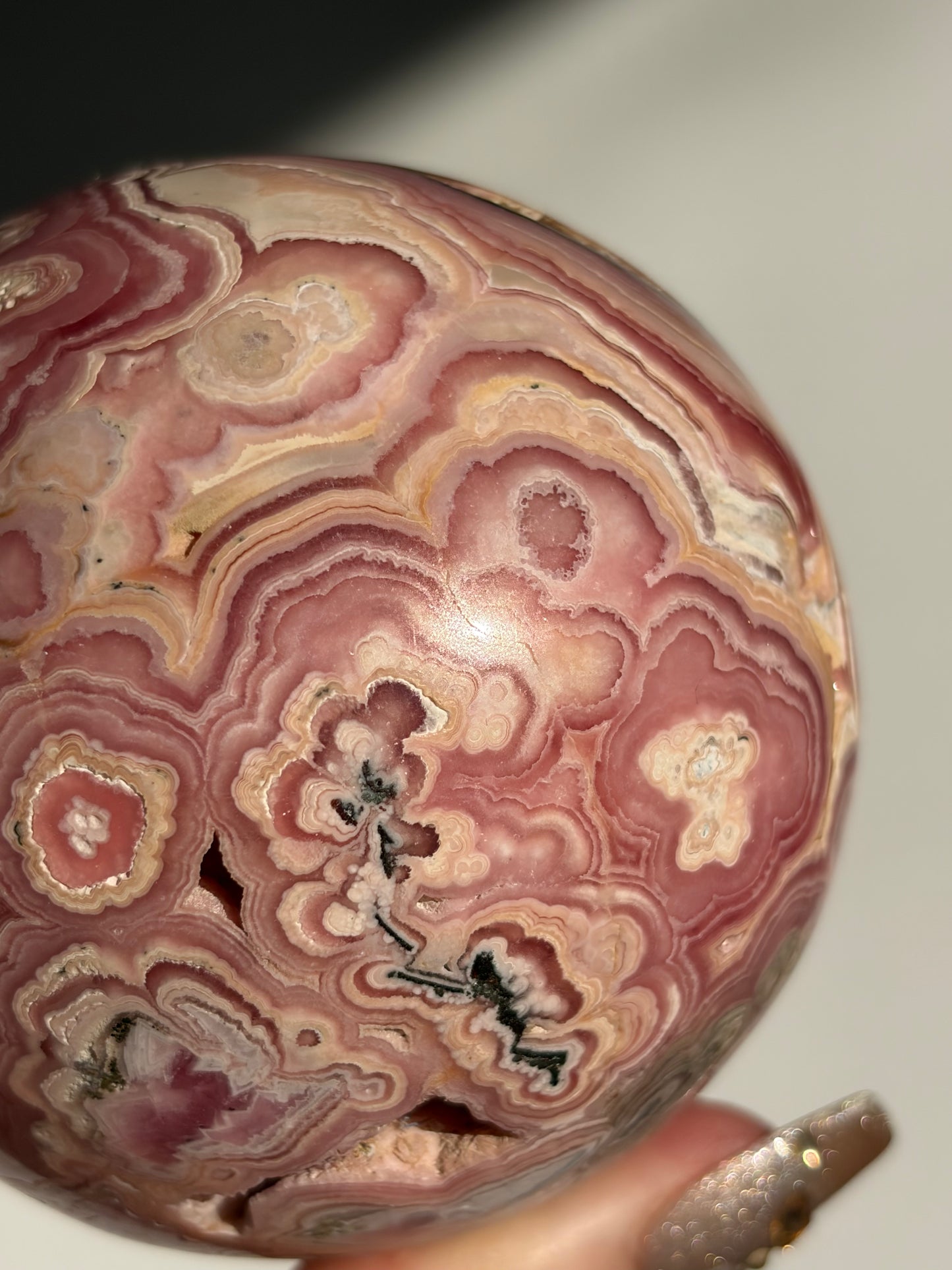 “Rosen Blooms” Floral Banded Rhodochrosite Sphere A