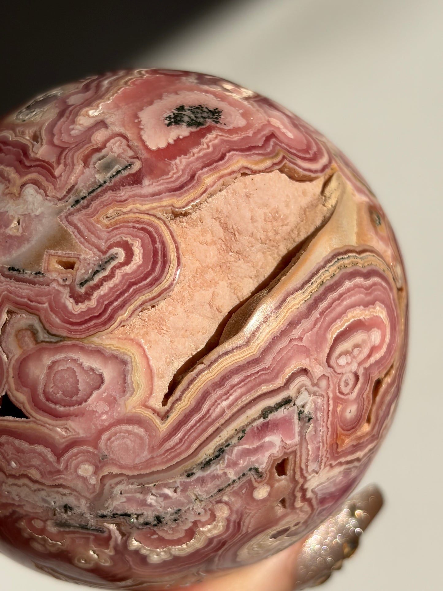 “Rosen Blooms” Floral Banded Rhodochrosite Sphere A