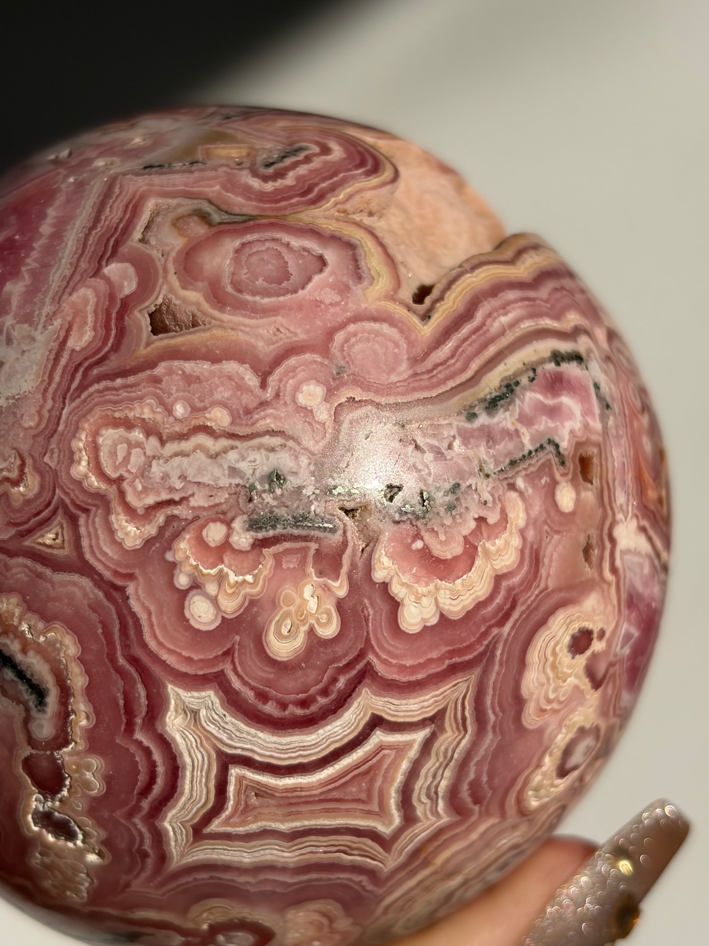 “Rosen Blooms” Floral Banded Rhodochrosite Sphere A
