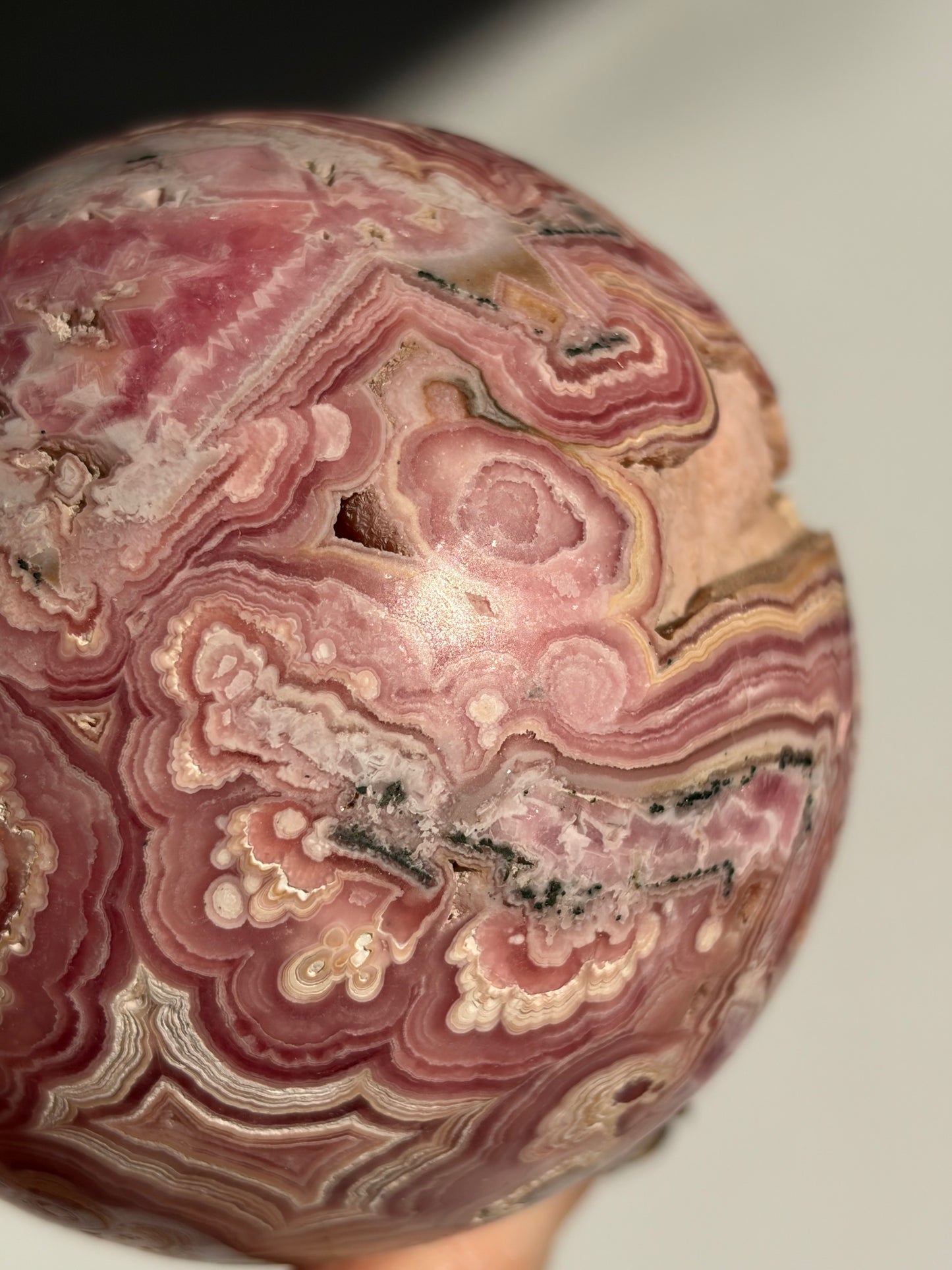 “Rosen Blooms” Floral Banded Rhodochrosite Sphere A