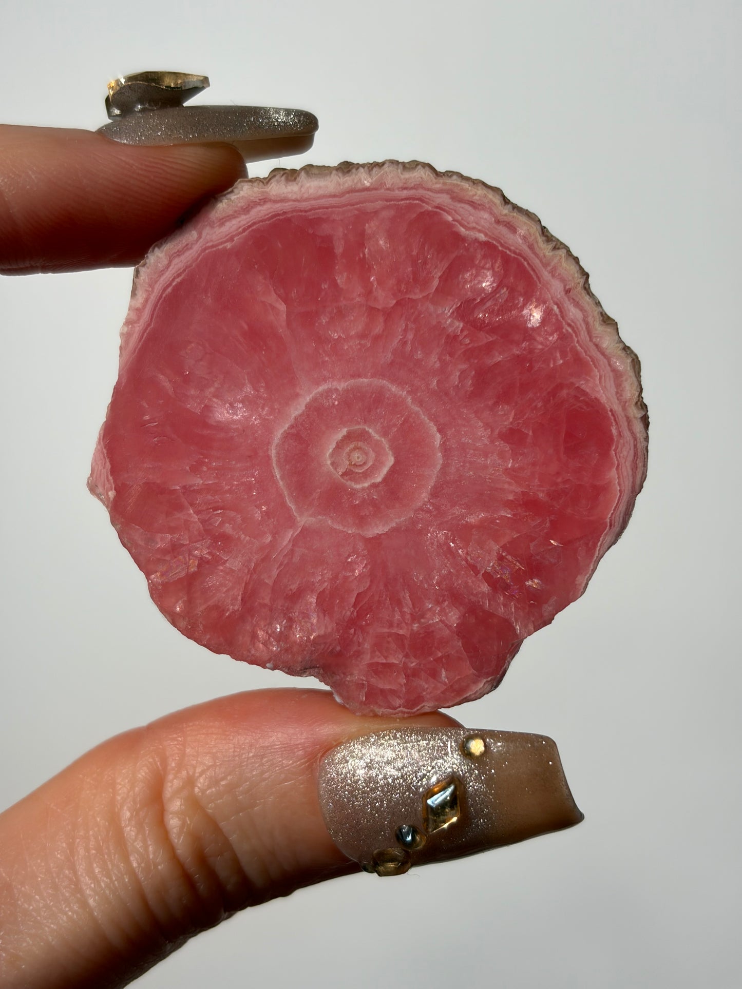 1980s Ortiz Vein Rhodochrosite Single Eye Stalactite Slice E