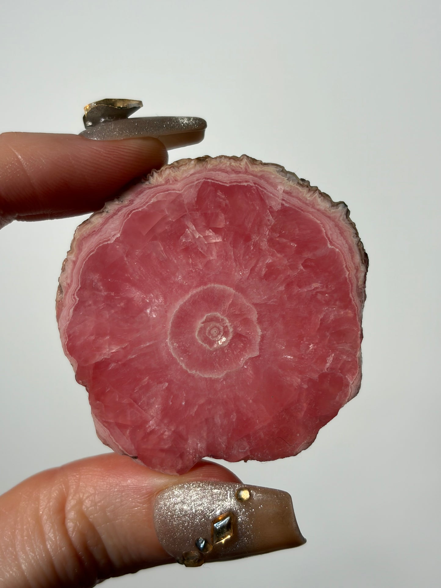1980s Ortiz Vein Rhodochrosite Single Eye Stalactite Slice E