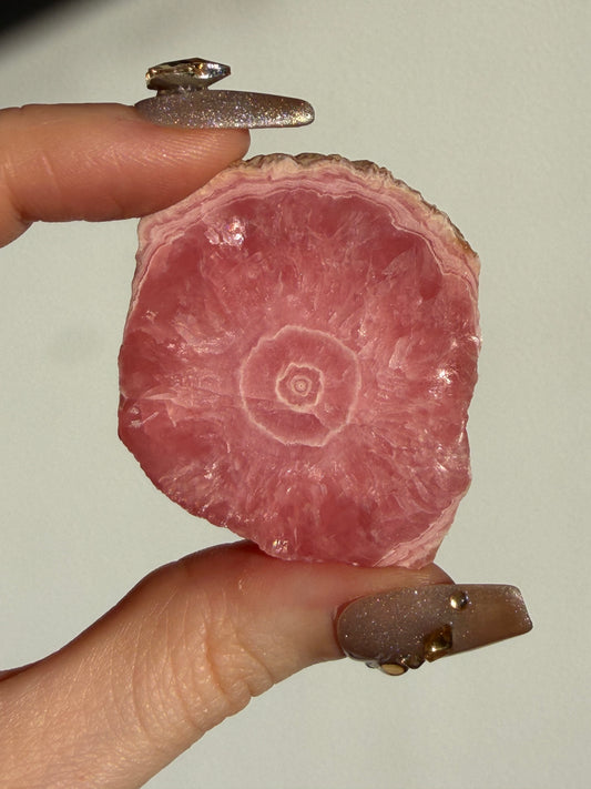 1980s Ortiz Vein Rhodochrosite Single Eye Stalactite Slice C