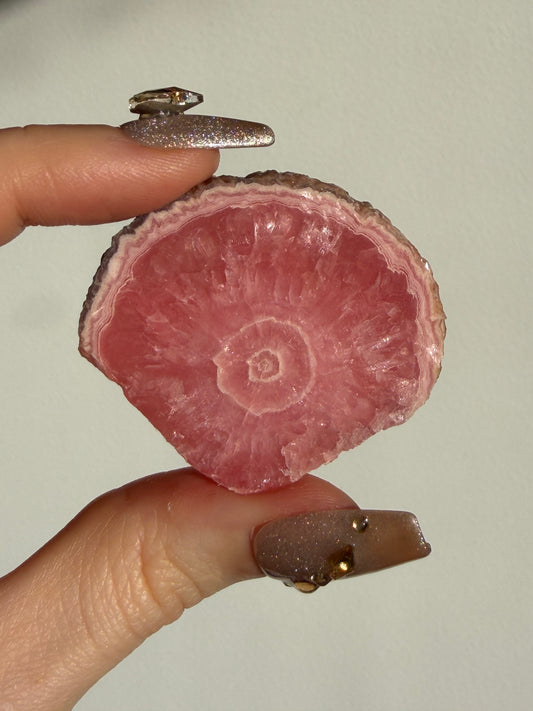 1980s Ortiz Vein Rhodochrosite Single Eye Stalactite Slice D