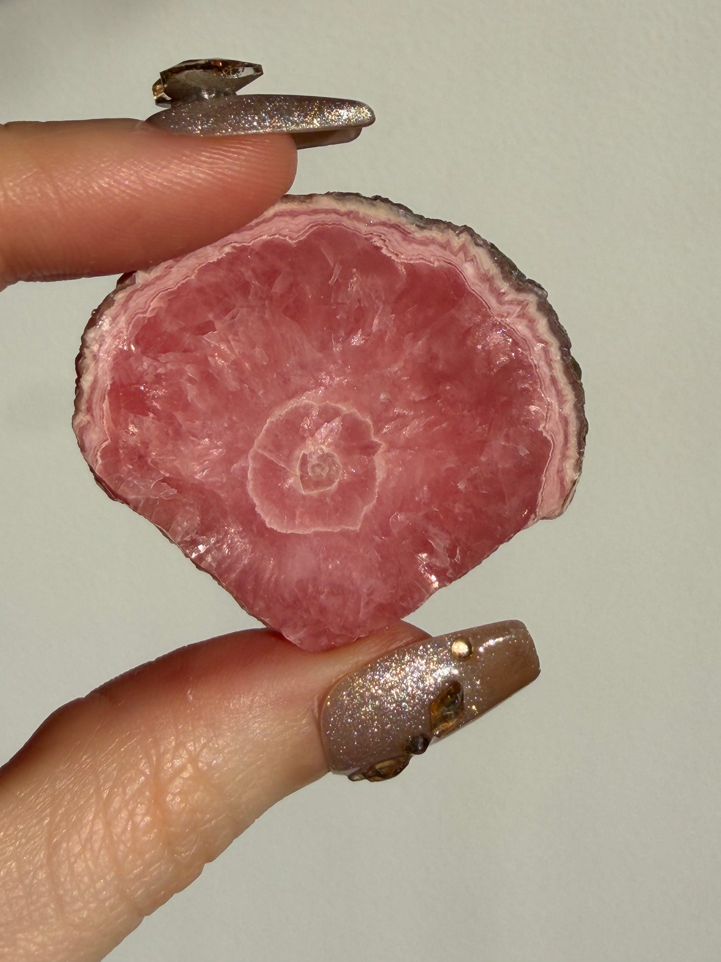 1980s Ortiz Vein Rhodochrosite Single Eye Stalactite Slice D