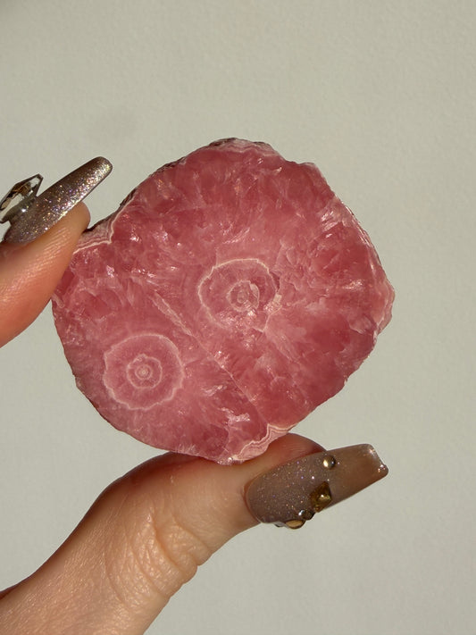1980s Ortiz Vein Rhodochrosite Double Eye Stalactite Slice A