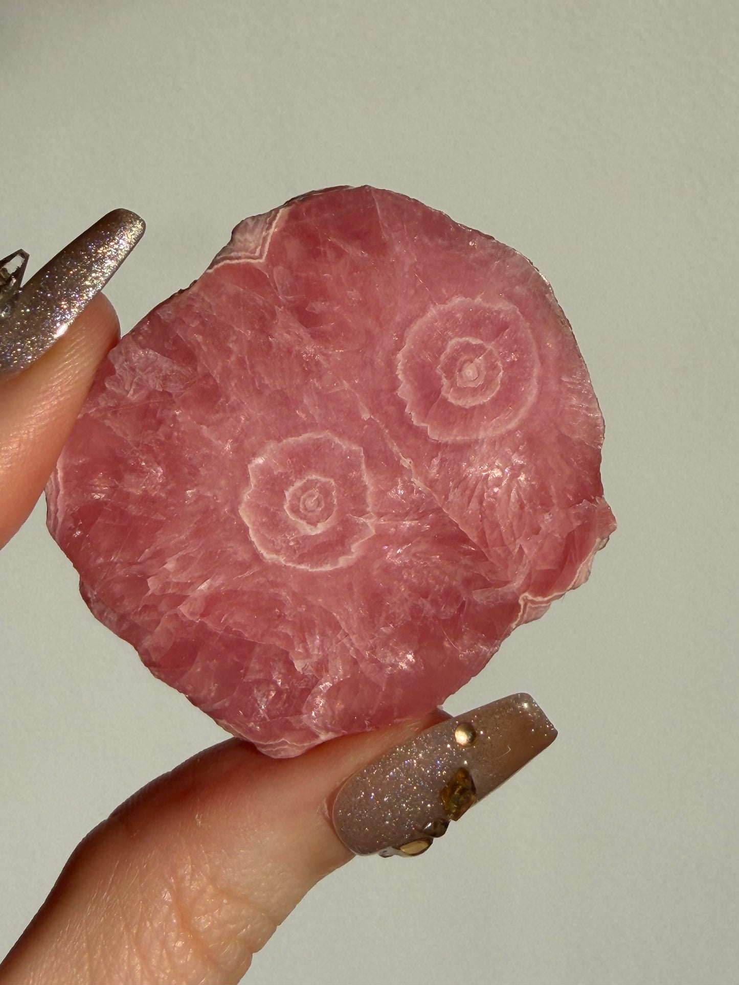 1980s Ortiz Vein Rhodochrosite Double Eye Stalactite Slice A