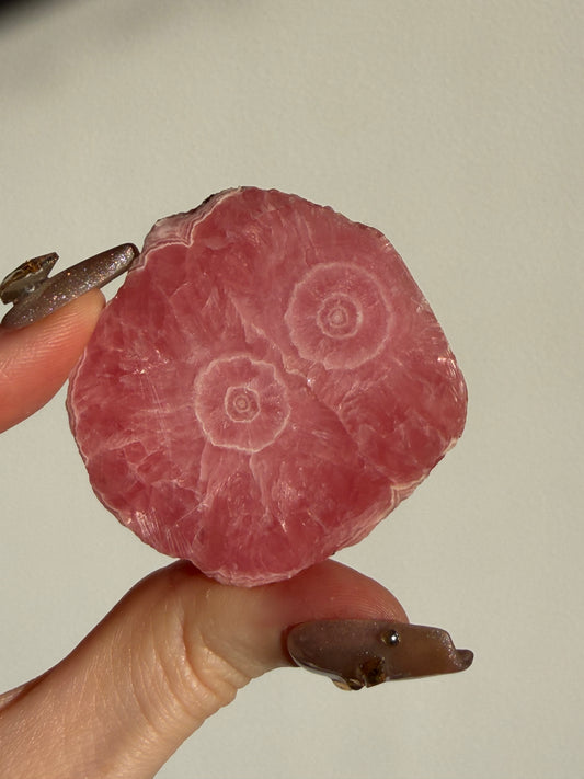 1980s Ortiz Vein Rhodochrosite Double Eye Stalactite Slice B