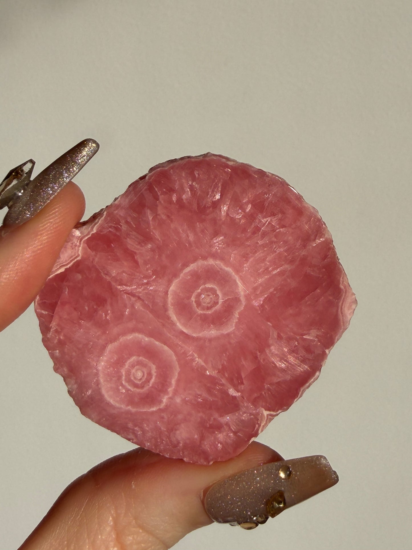 1980s Ortiz Vein Rhodochrosite Double Eye Stalactite Slice B