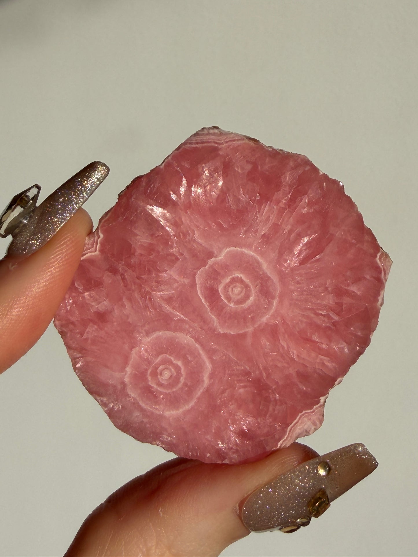 1980s Ortiz Vein Rhodochrosite Double Eye Stalactite Slice C