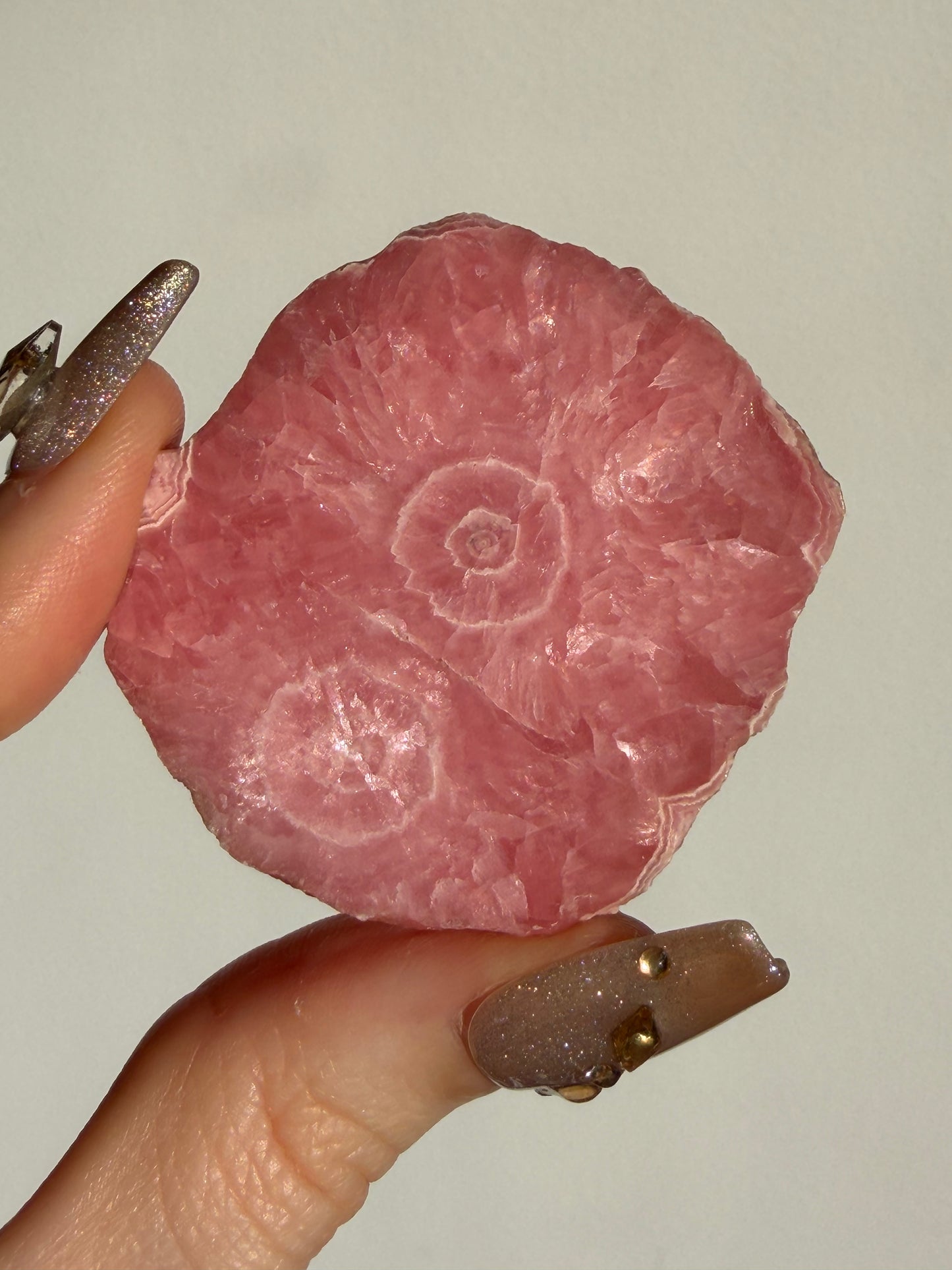 1980s Ortiz Vein Rhodochrosite Double Eye Stalactite Slice C