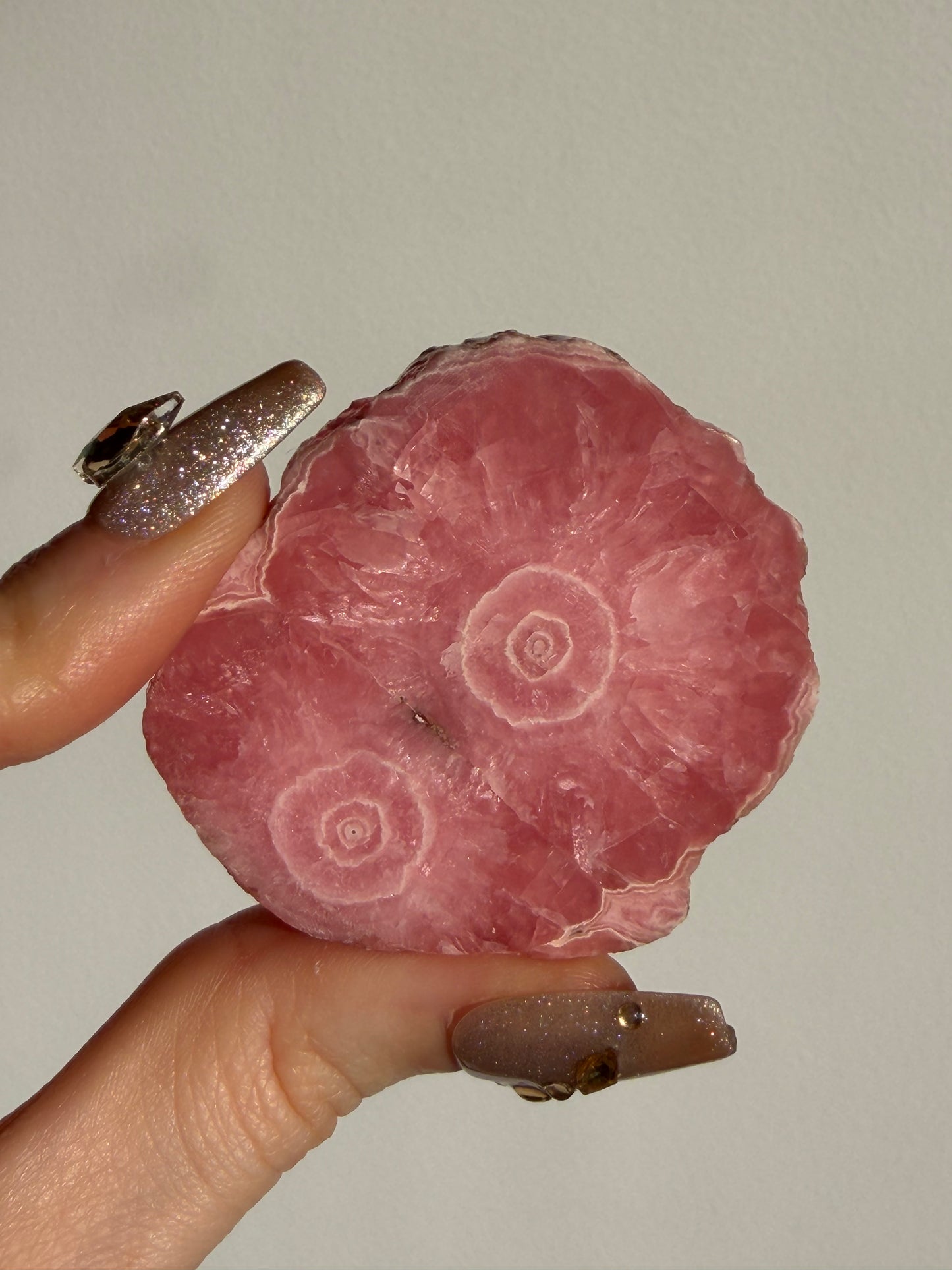 1980s Ortiz Vein Rhodochrosite Double Eye Stalactite Slice D