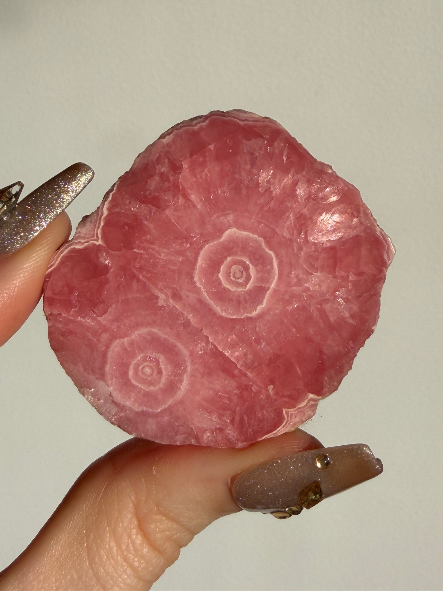 1980s Ortiz Vein Rhodochrosite Double Eye Stalactite Slice E