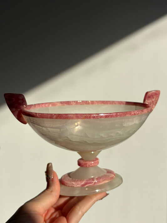 Floral Banded Rhodochrosite & White Calcite Vessel