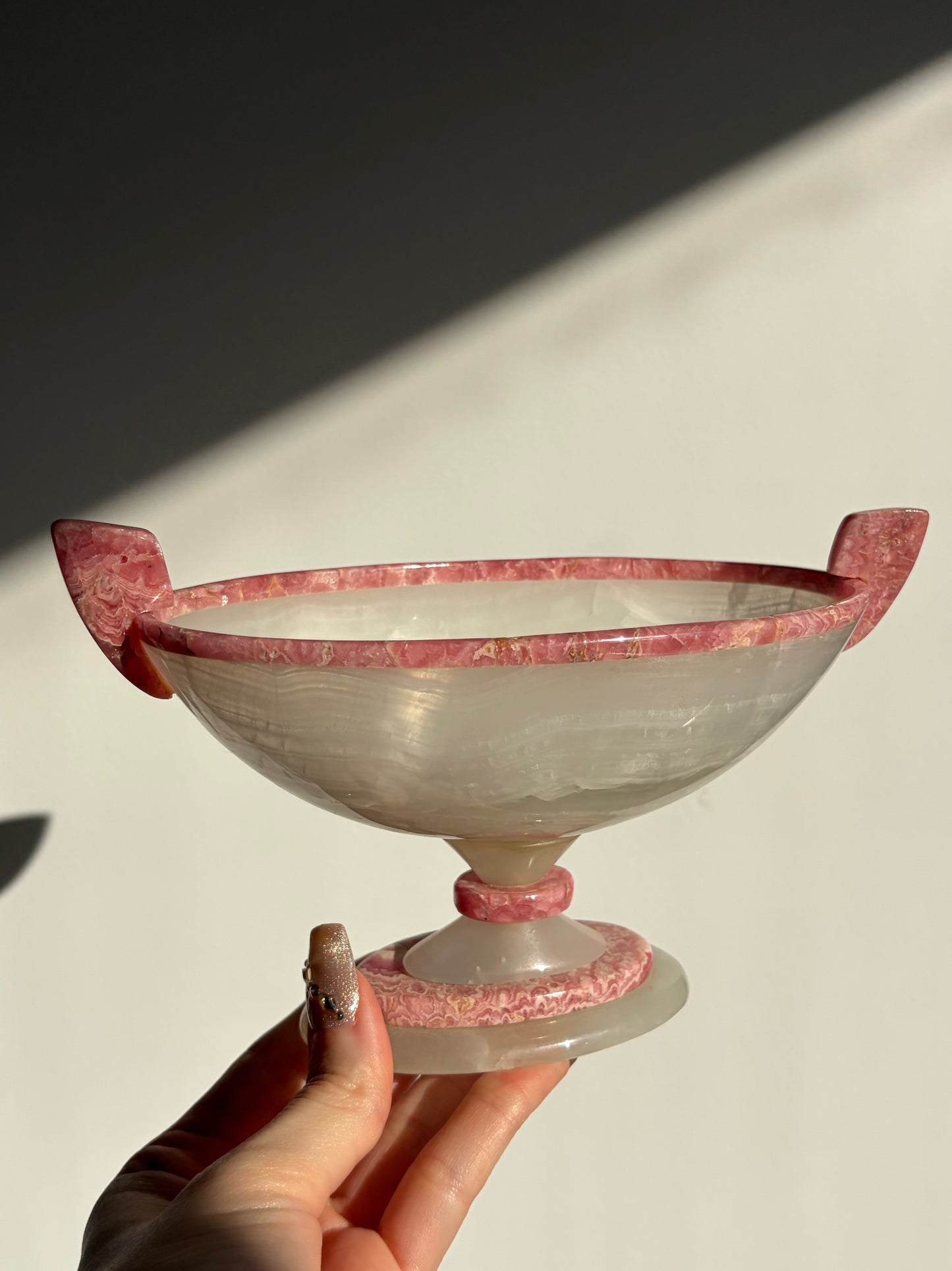 Floral Banded Rhodochrosite & White Calcite Vessel