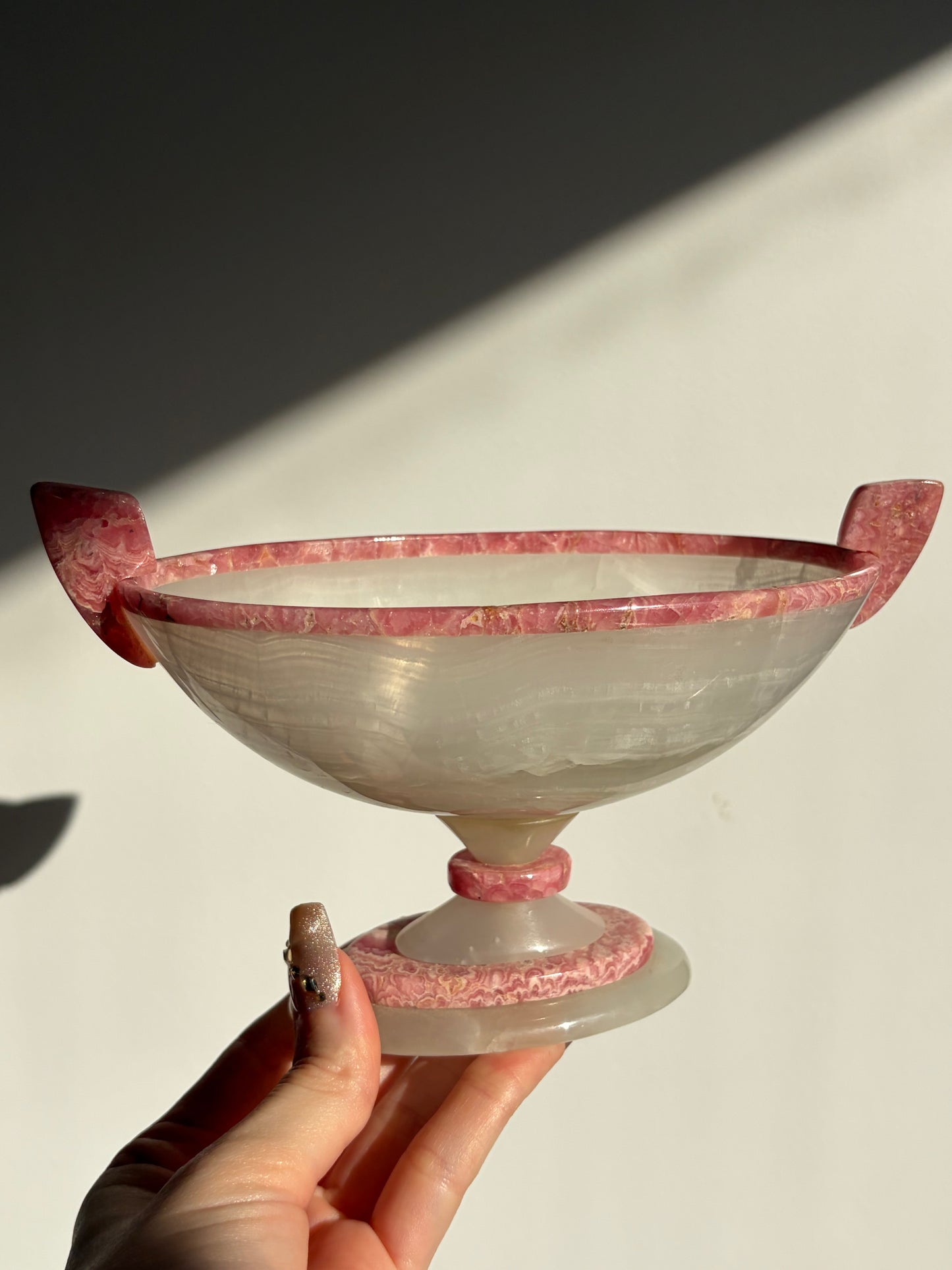 Floral Banded Rhodochrosite & White Calcite Vessel