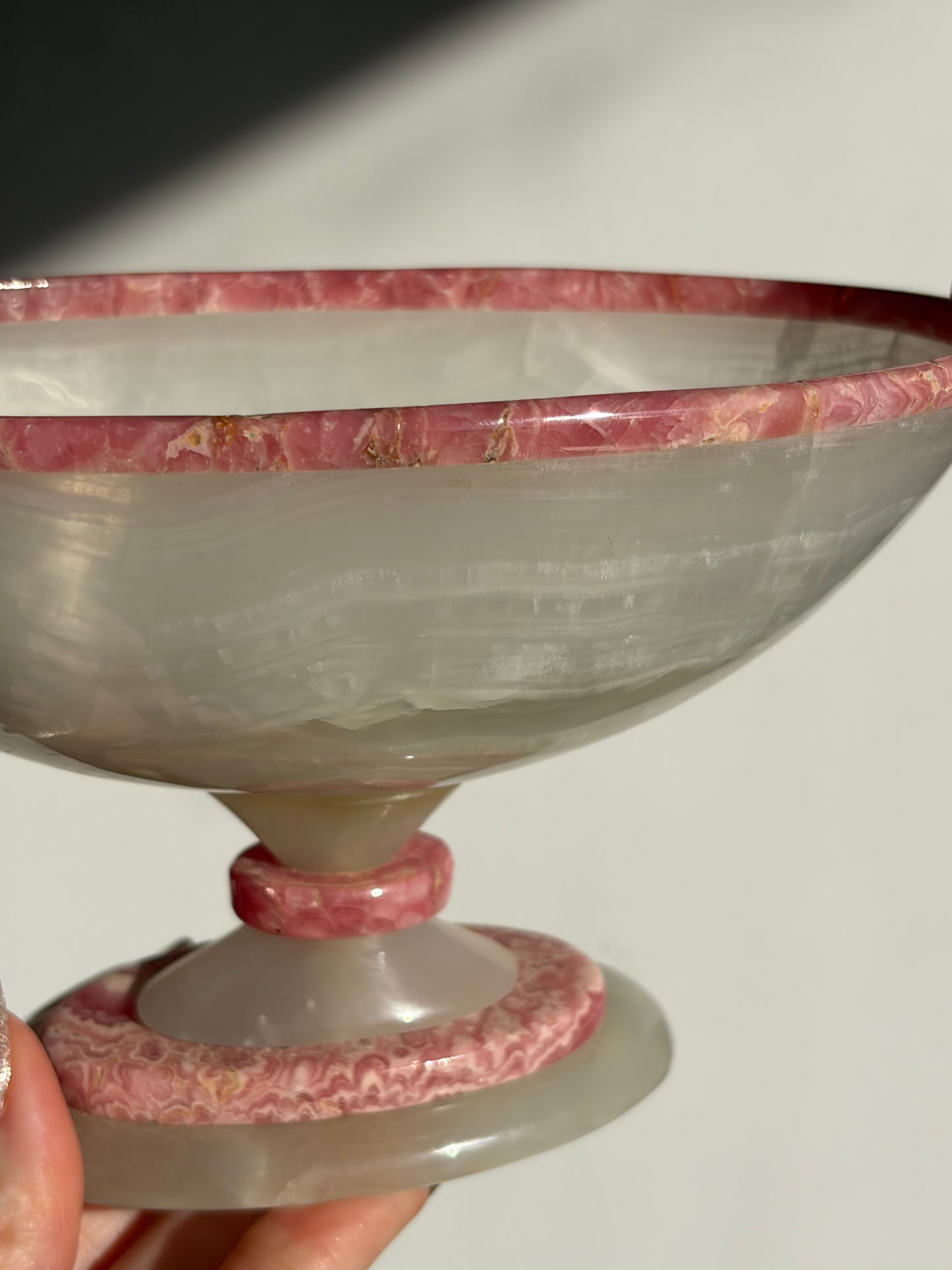 Floral Banded Rhodochrosite & White Calcite Vessel