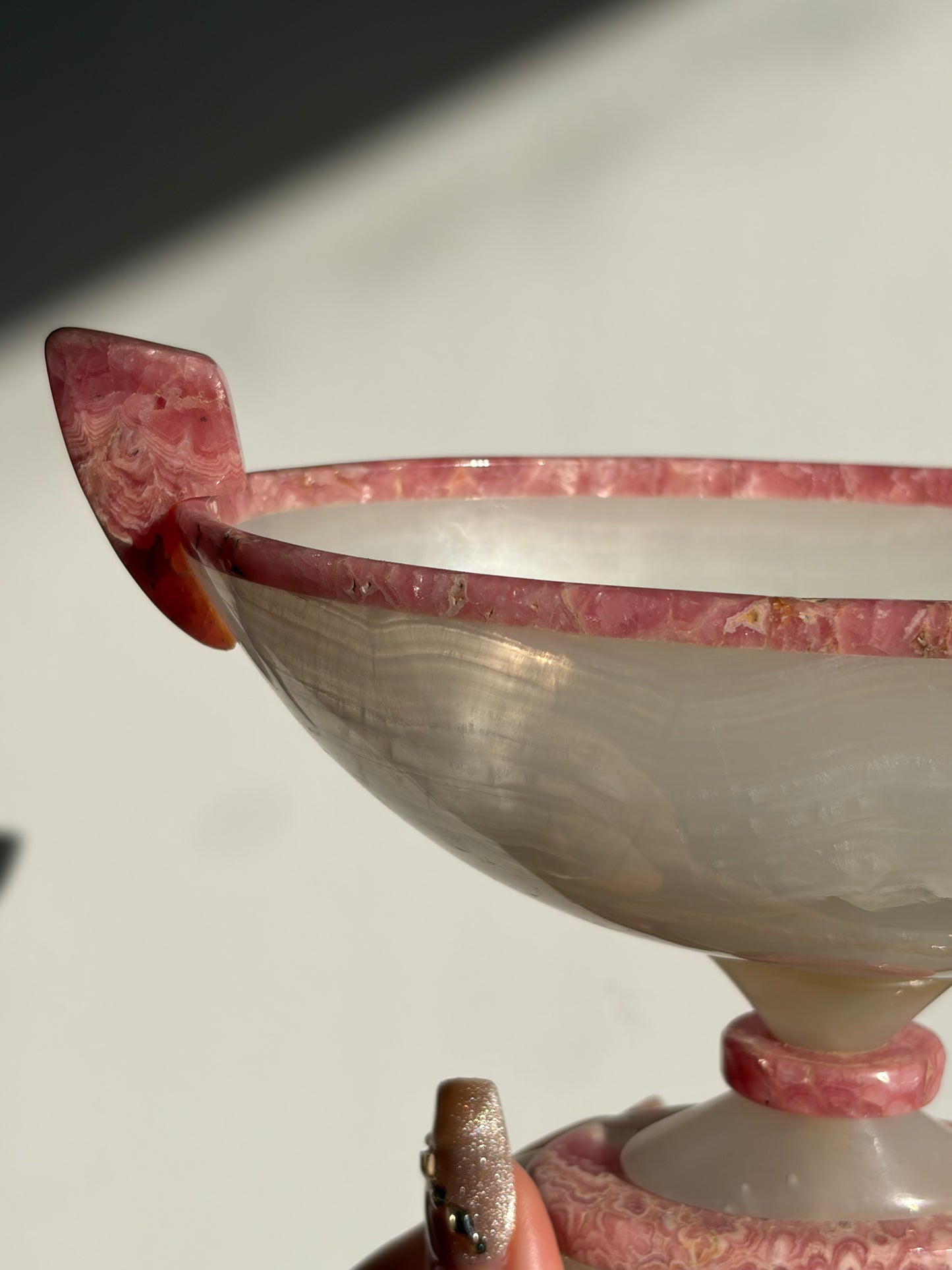 Floral Banded Rhodochrosite & White Calcite Vessel
